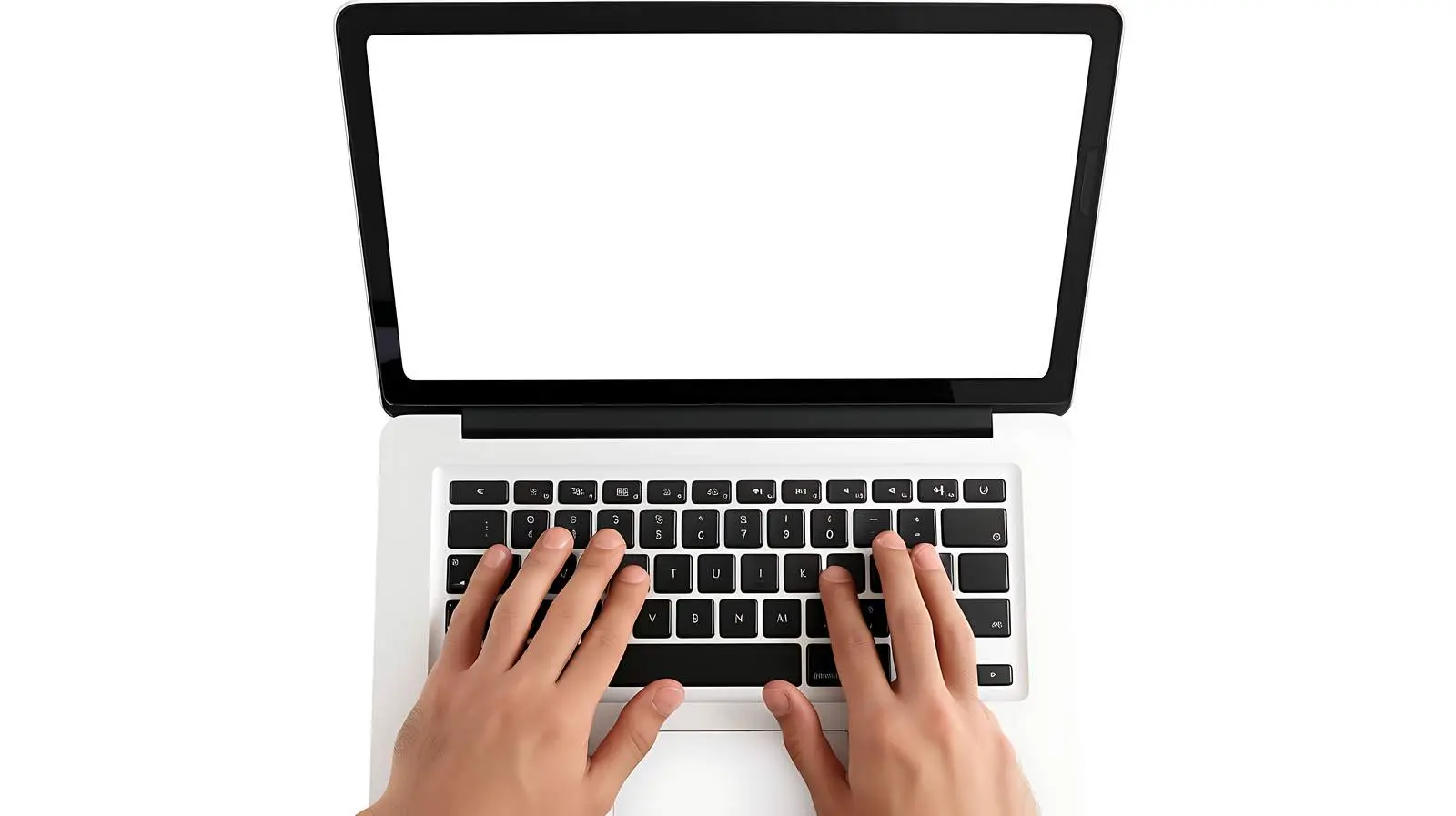 Hands Typing on Laptop with Blank Screen – free typing image from Dotvec