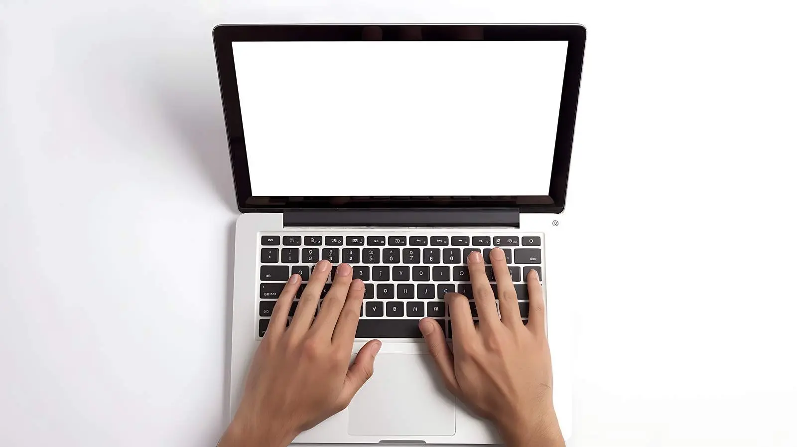 Hands Typing on Laptop with Blank Screen — free download from Dotvec