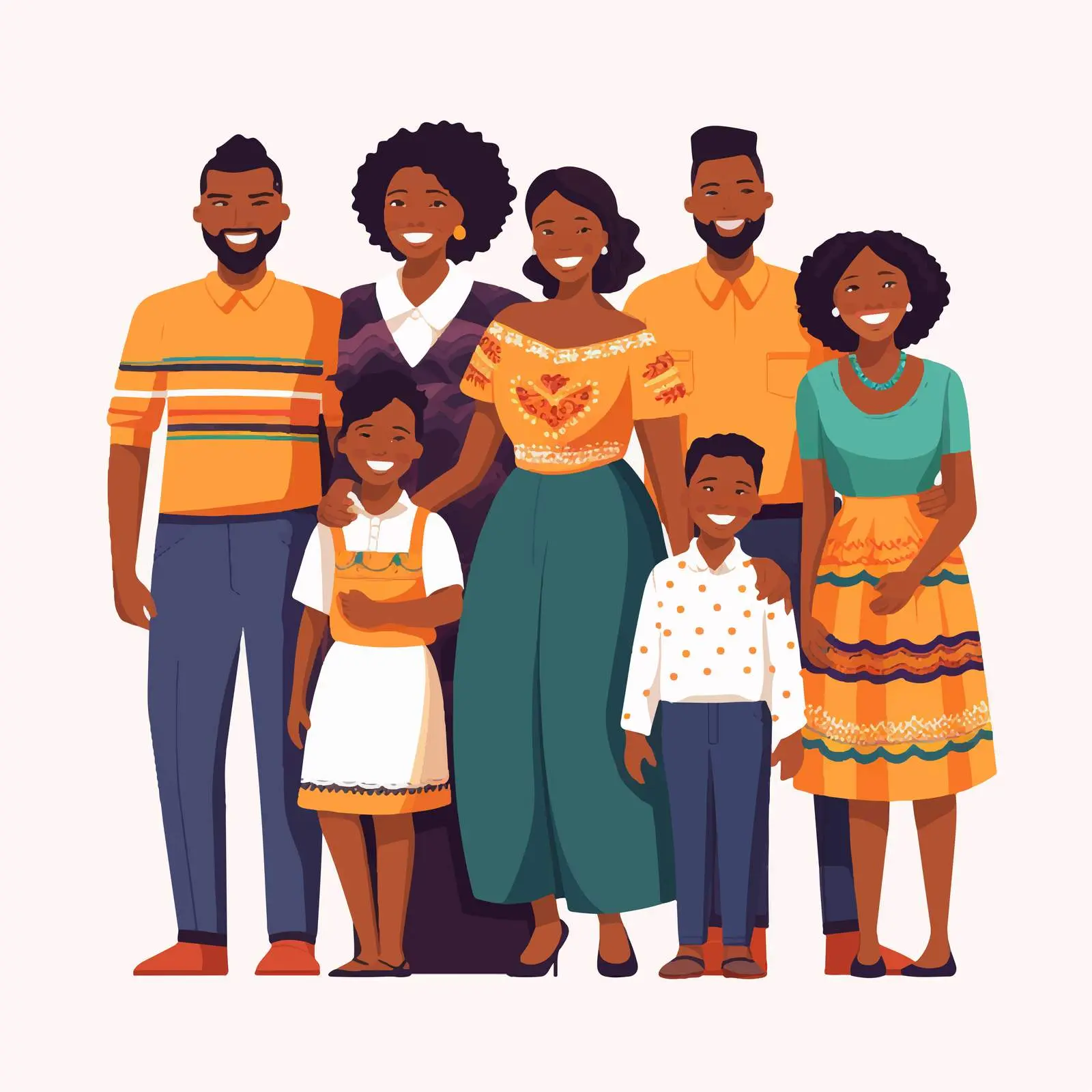 African Family Portrait with Parents and Five Children – free parental love image from Dotvec