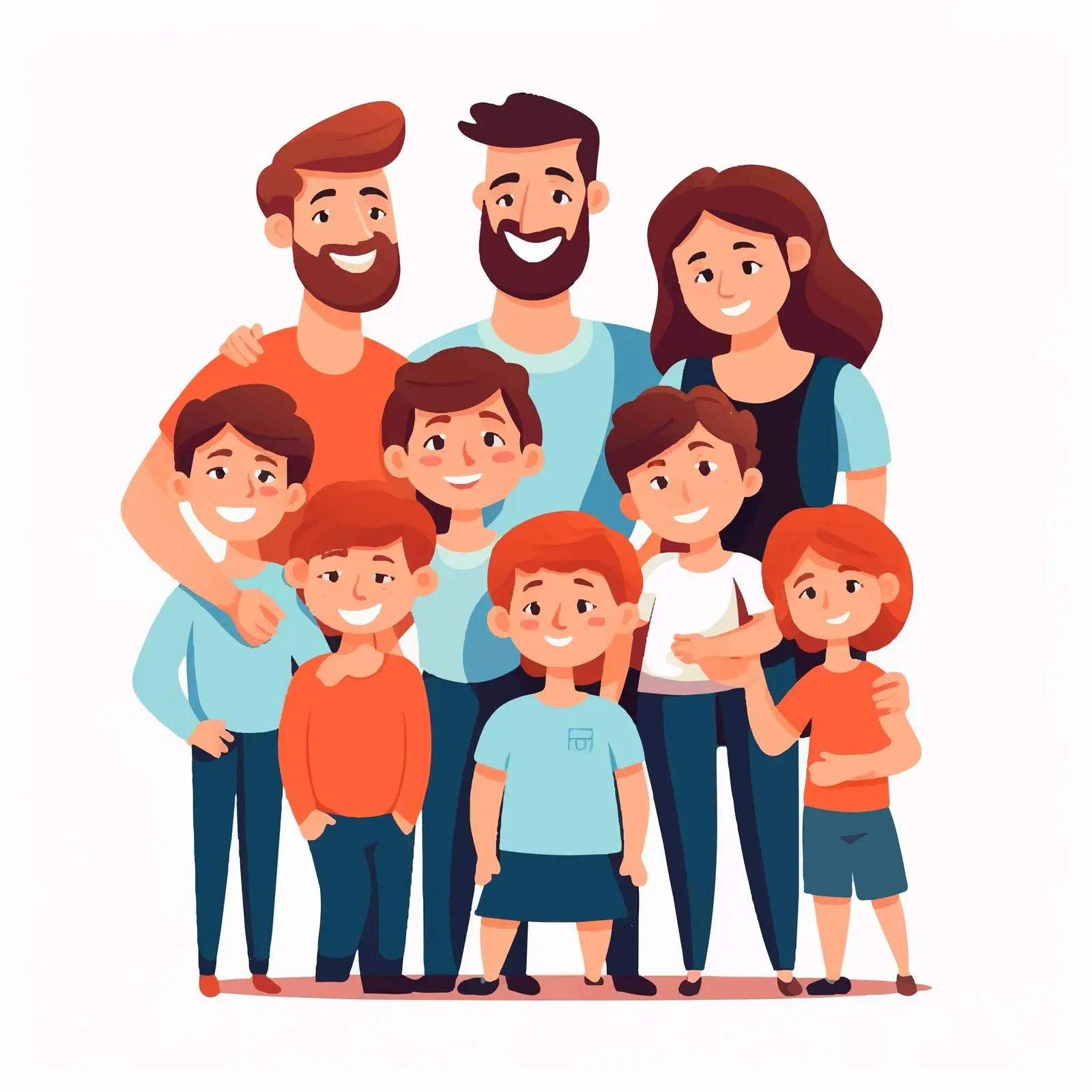 Large Family Portrait with European Parents and Children – free parental love image from Dotvec