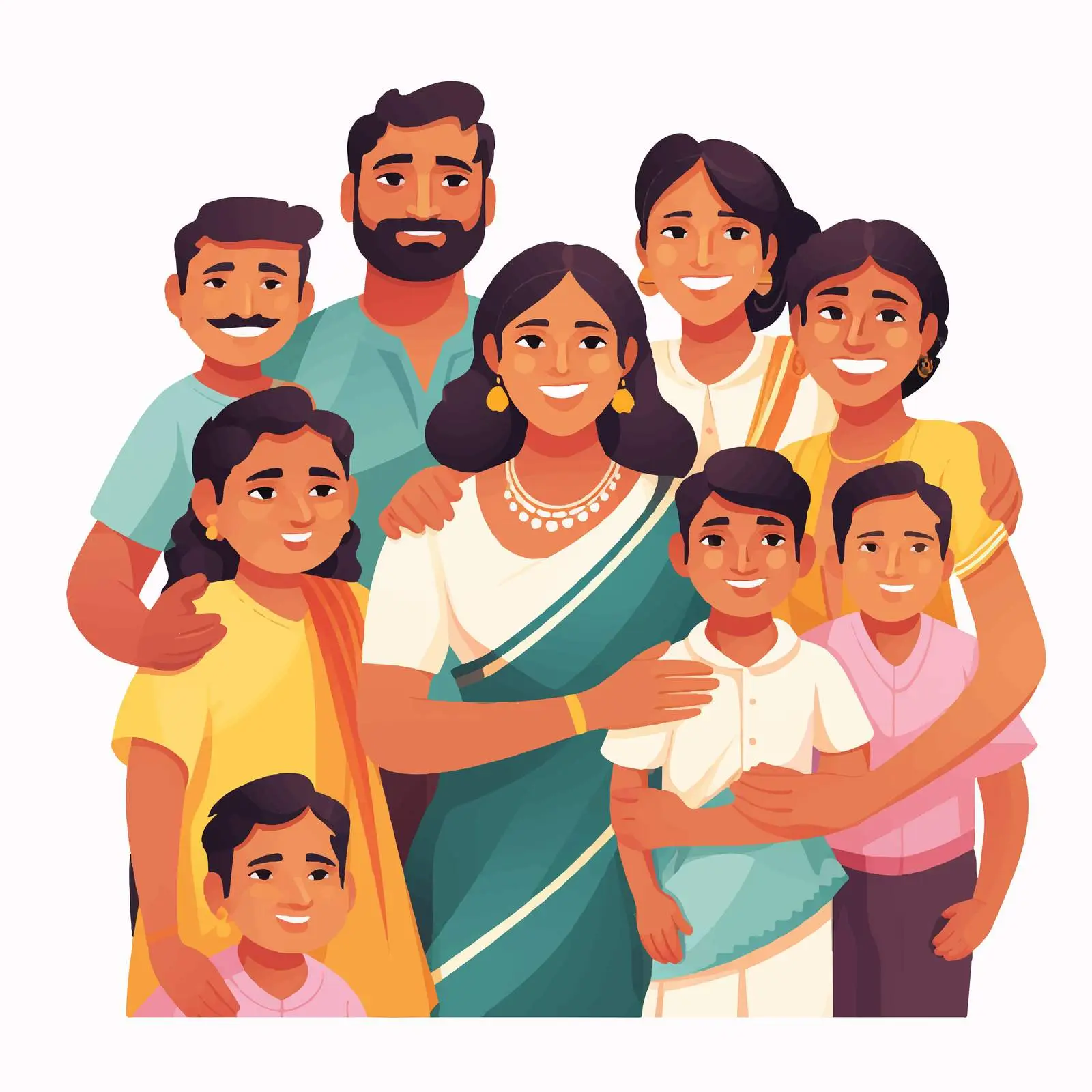 Indian Family Portrait with Five Children – free indian culture image from Dotvec