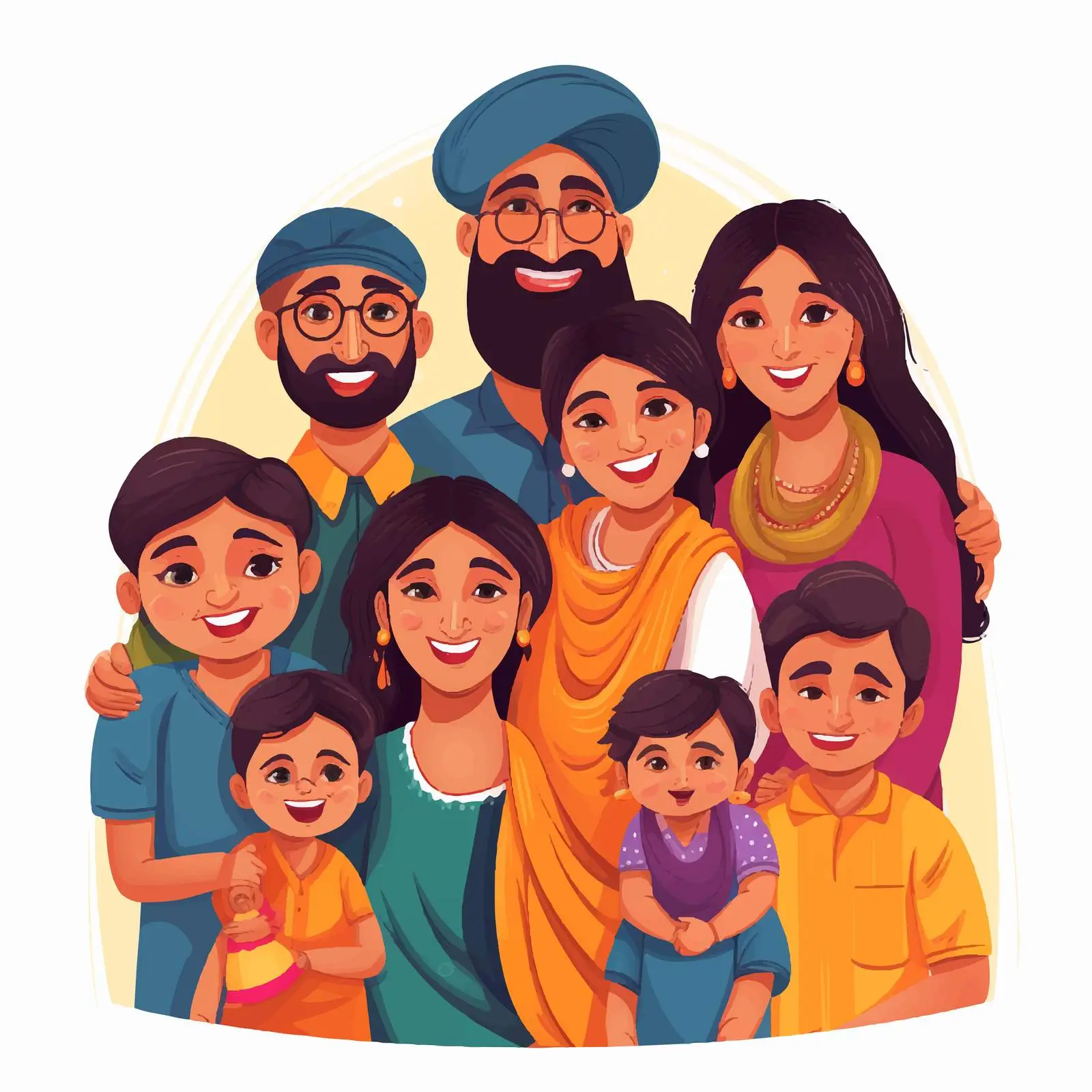 Indian Family Portrait with Five Children – free indian culture image from Dotvec