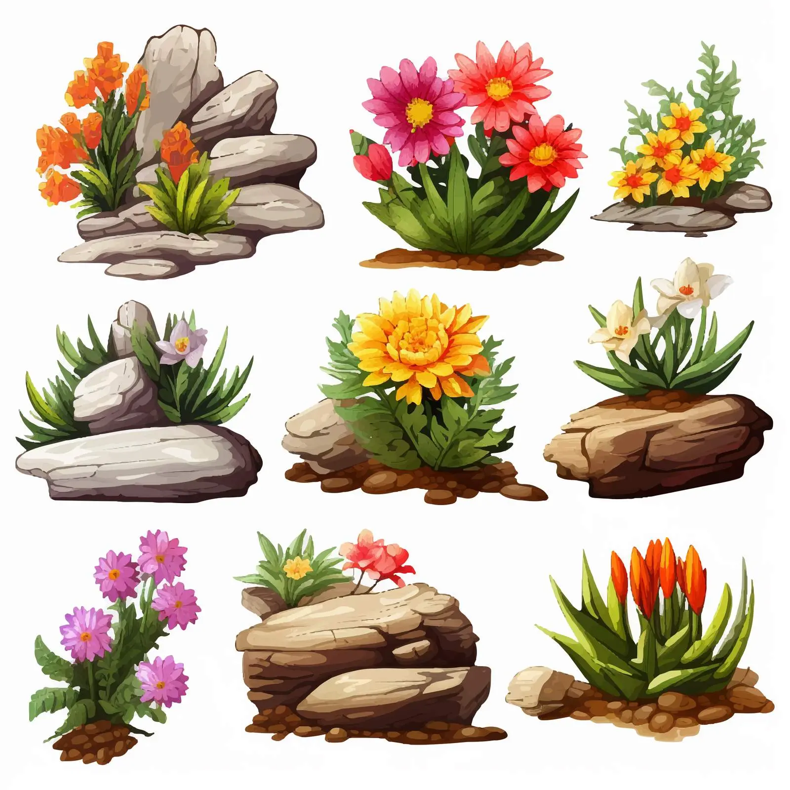 Colorful Flower Vector Illustration on Rocks and Wood — free download from Dotvec