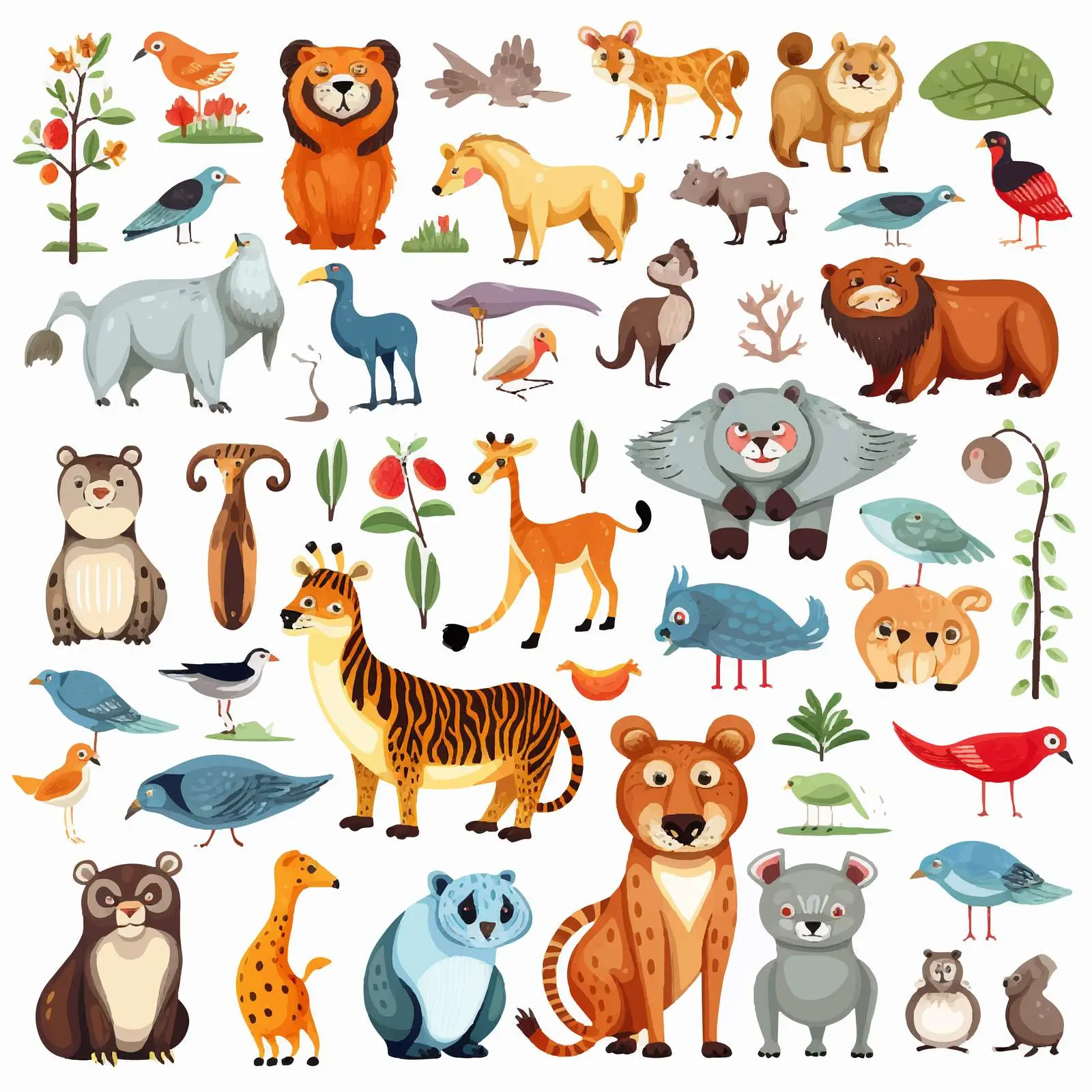 Diverse Animals and Objects on White Background — free download from Dotvec