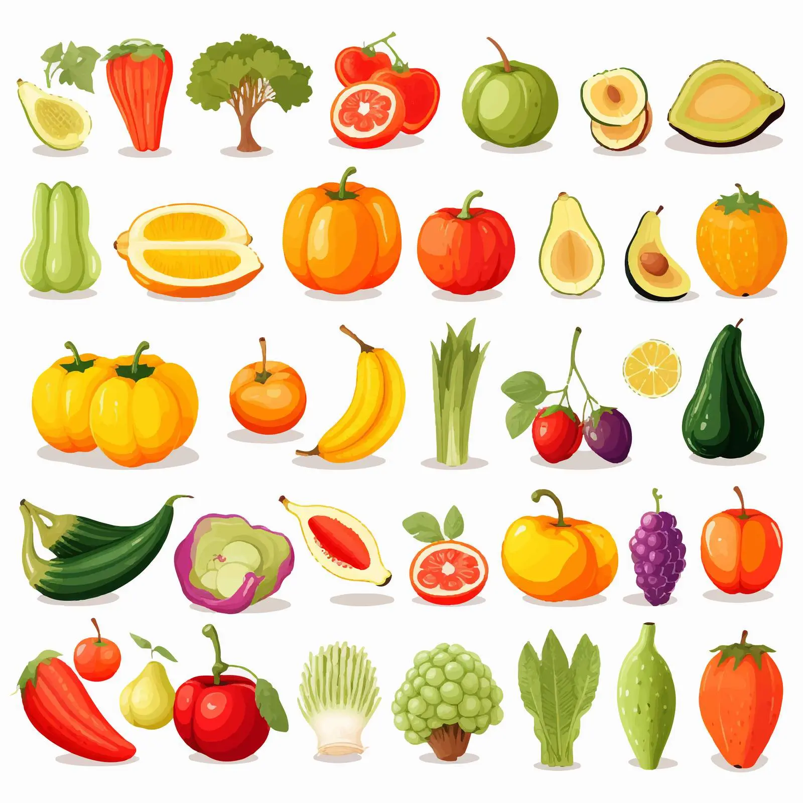 Colorful Fruits and Vegetables Vector Illustration – free fruit collection image from Dotvec