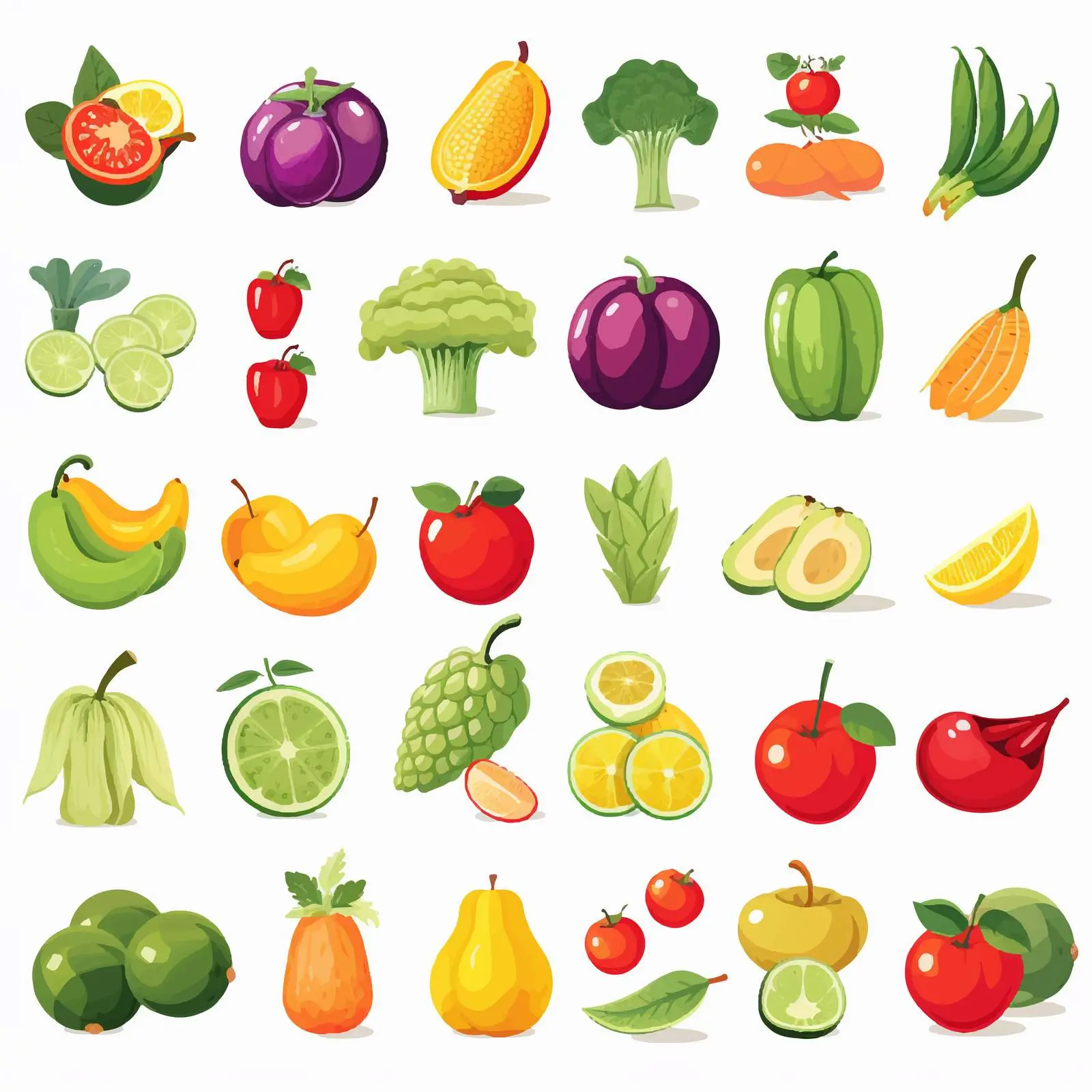 Colorful Fruits and Vegetables Vector Illustration — free download from Dotvec