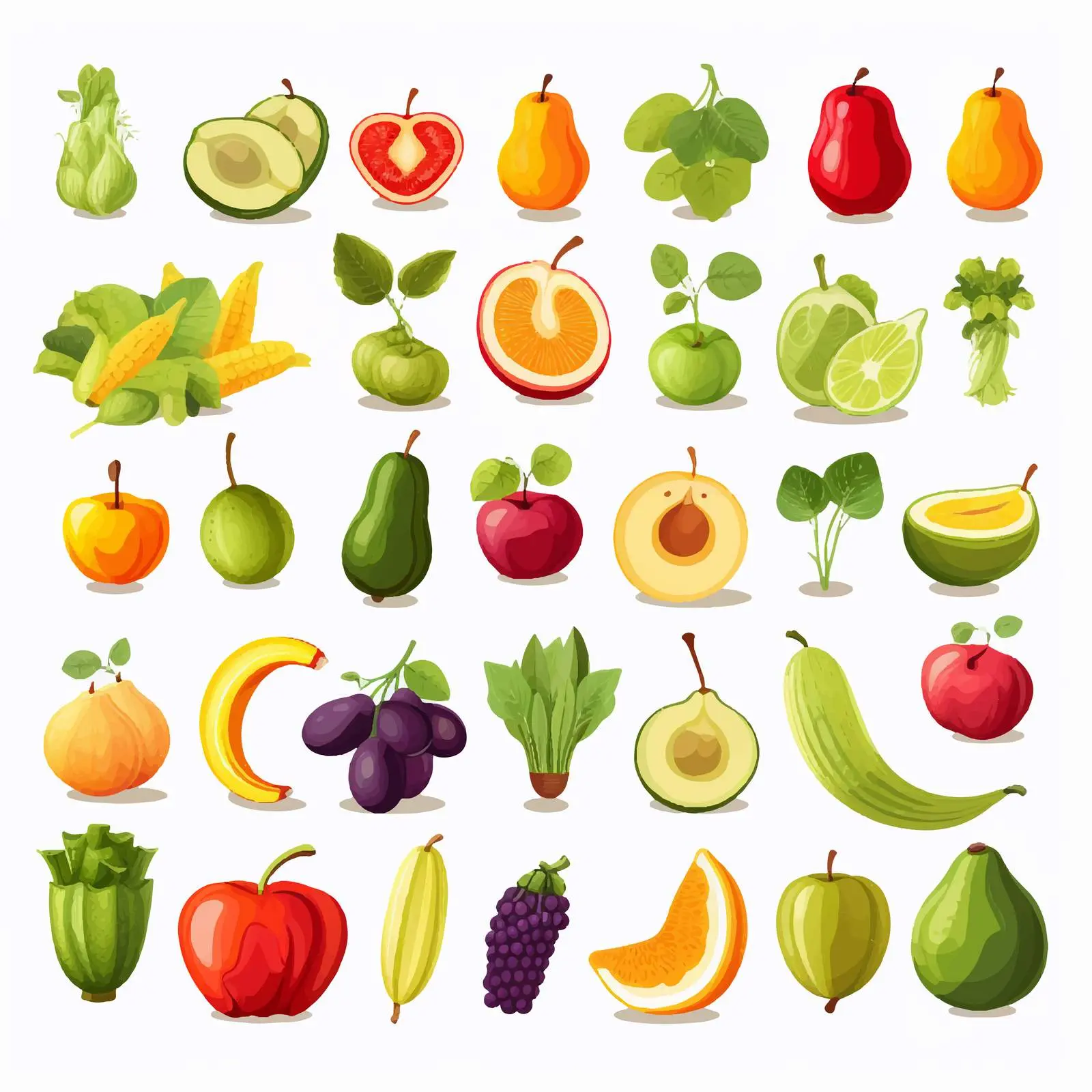 Colorful Fruits and Vegetables Vector Illustration — free download from Dotvec