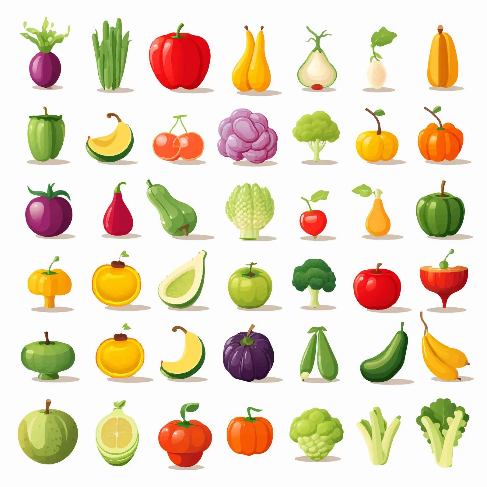 Vibrant Fruits and Vegetables Illustration on White Background — free download from Dotvec