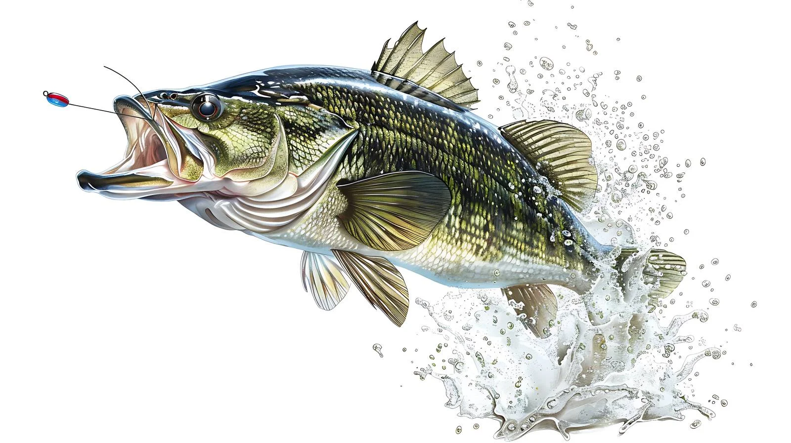 Largemouth Bass Pursuing Lure on White Background — free download from Dotvec