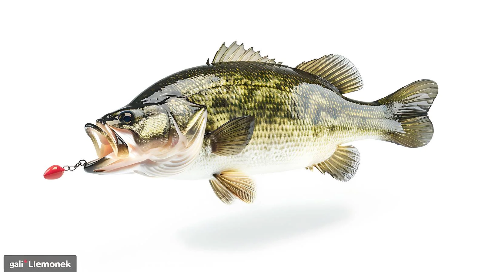 Aggressive Largemouth Bass Pursuing Lure on White — free download from Dotvec