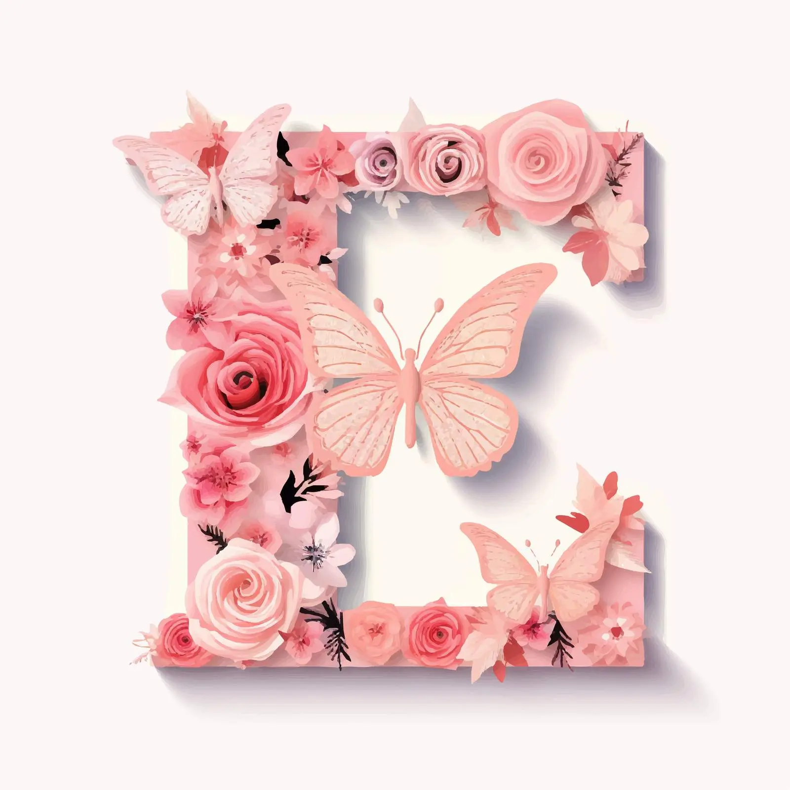 Elegant E on Rose Pattern with Butterflies — free download from Dotvec
