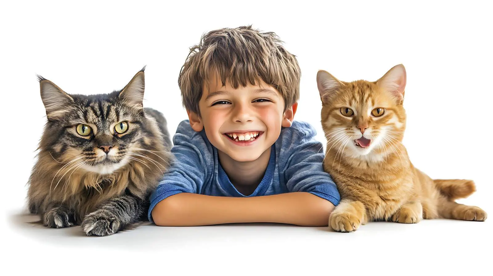 Laughing Boy with Dog and Cat on White Background — free download from Dotvec