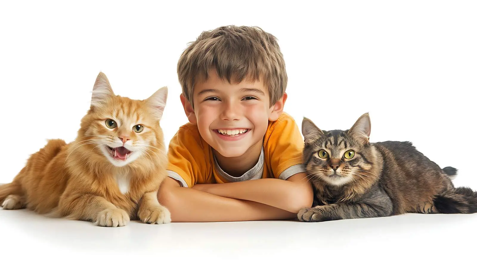 Laughing Boy with Dog and Cat on White Background — free download from Dotvec