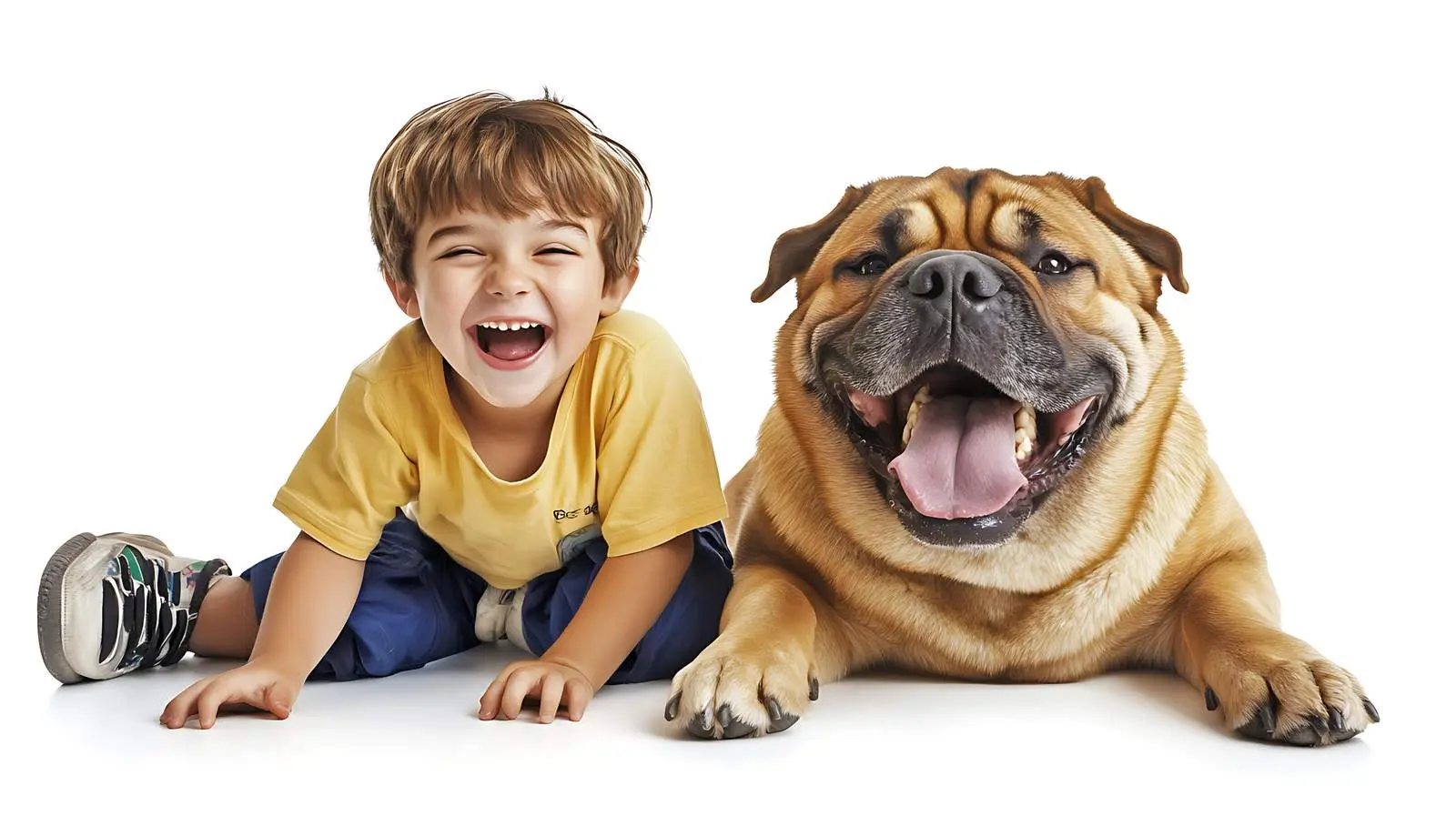 Cute Boy Laughing with Big Dog Together – free laughing image from Dotvec