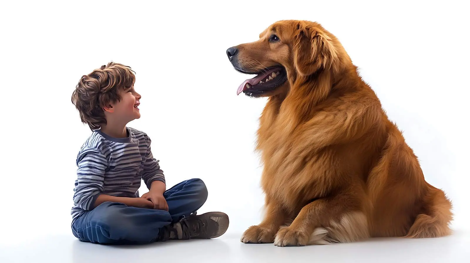 Cute Boy and Big Dog Sitting Together — free download from Dotvec