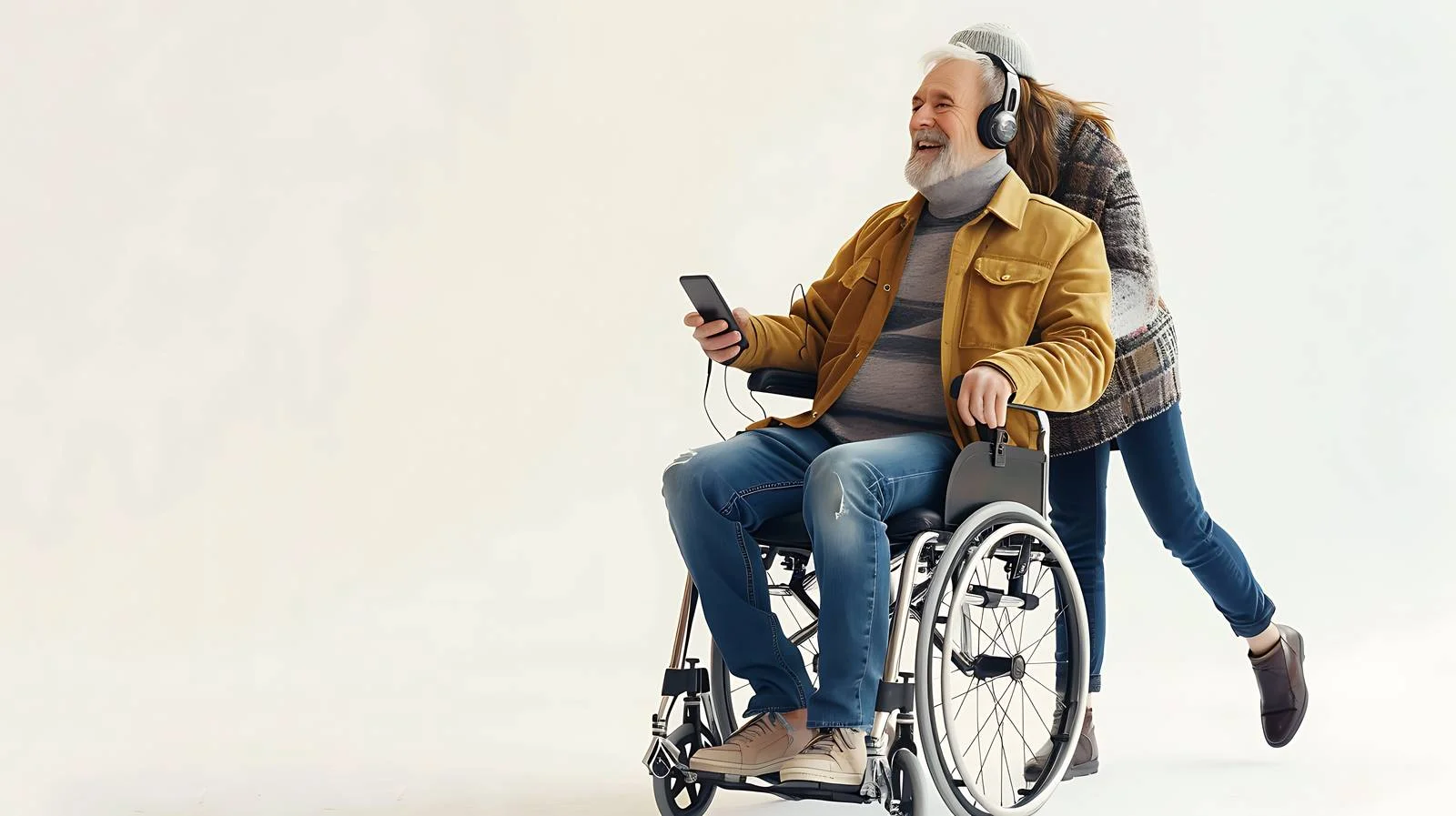 Joyful Woman Pushing Senior Man Outdoors — free download from Dotvec