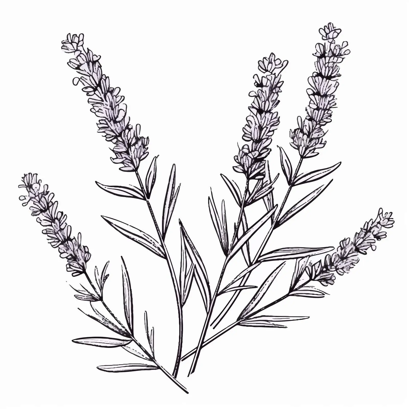 Elegant Lavender Branch Etched Botanical Drawing — free download from Dotvec
