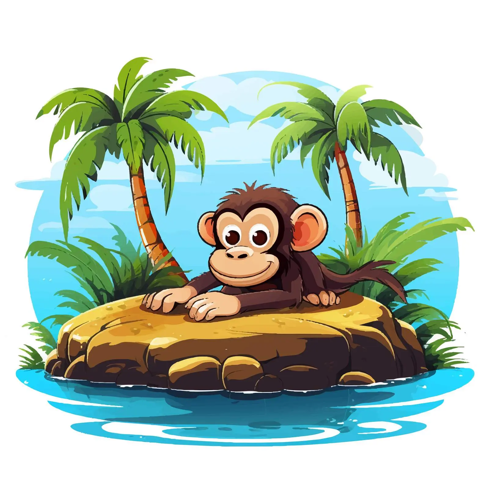 Cartoon Monkey Relaxing on Isolated Island — free download from Dotvec
