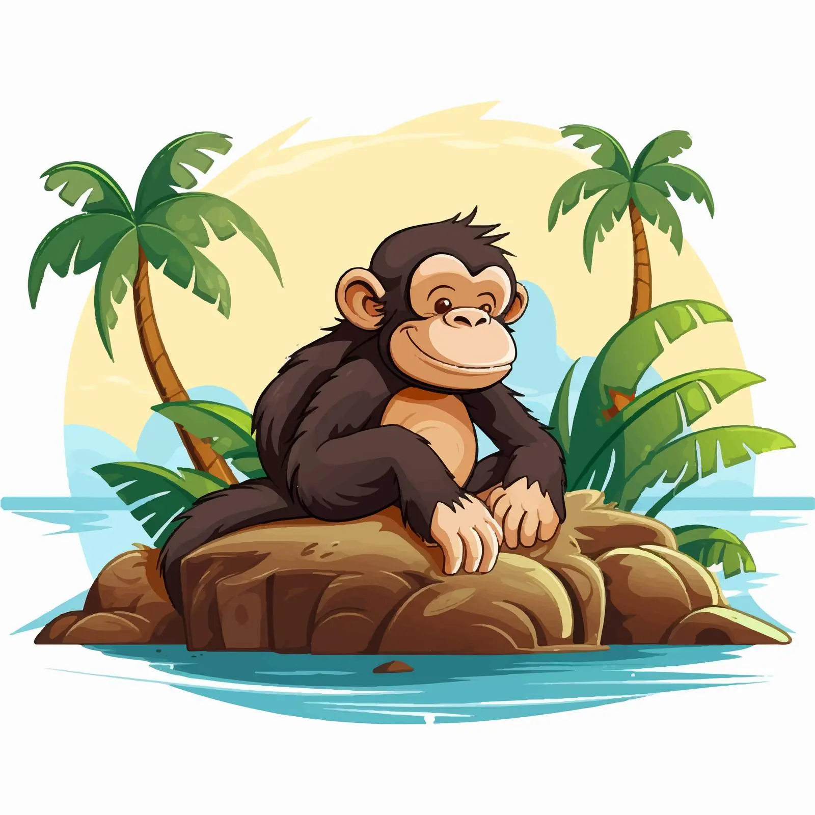 Playful Monkey Cartoon on Isolated Island — free download from Dotvec