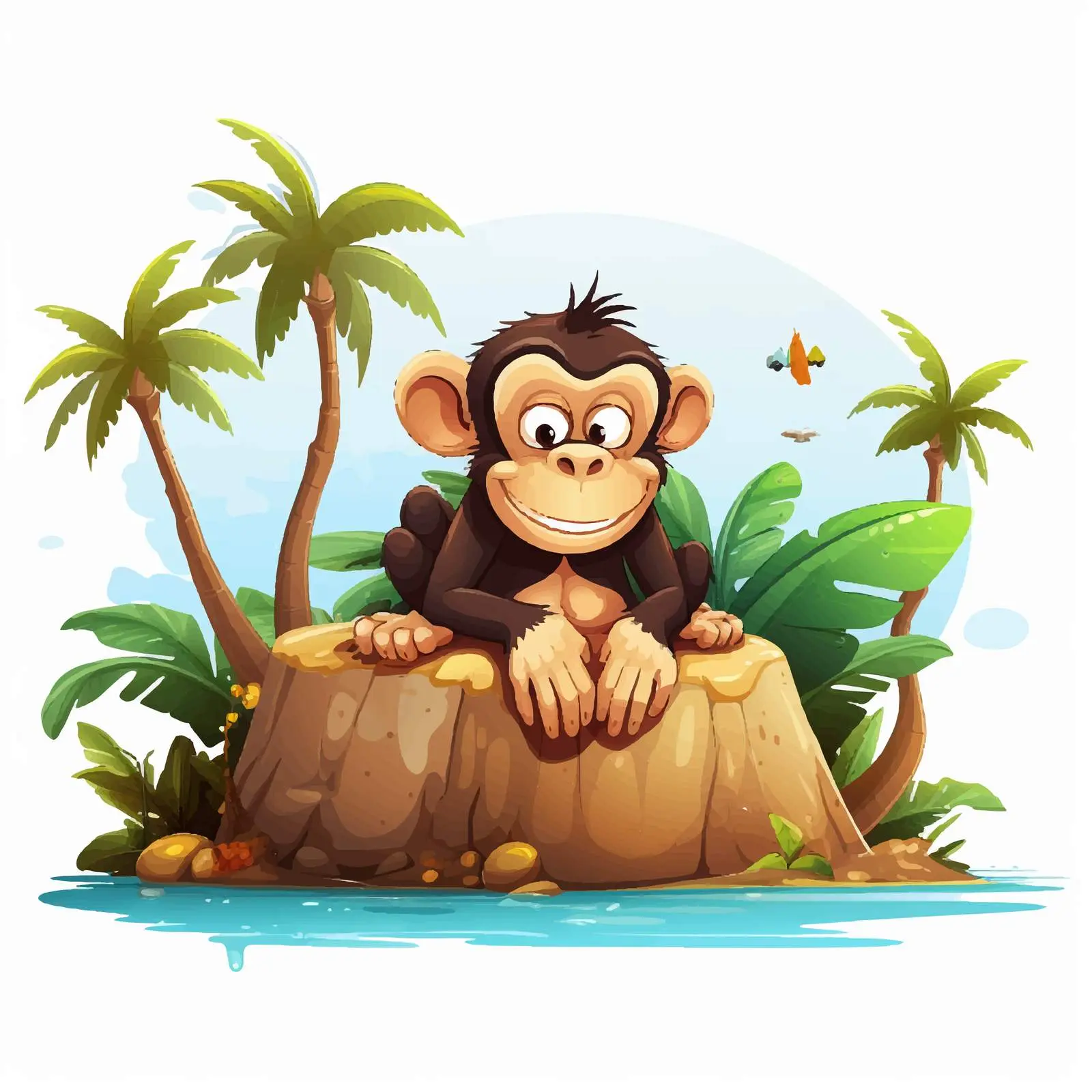Lazy Cartoon Monkey on Isolated Island — free download from Dotvec