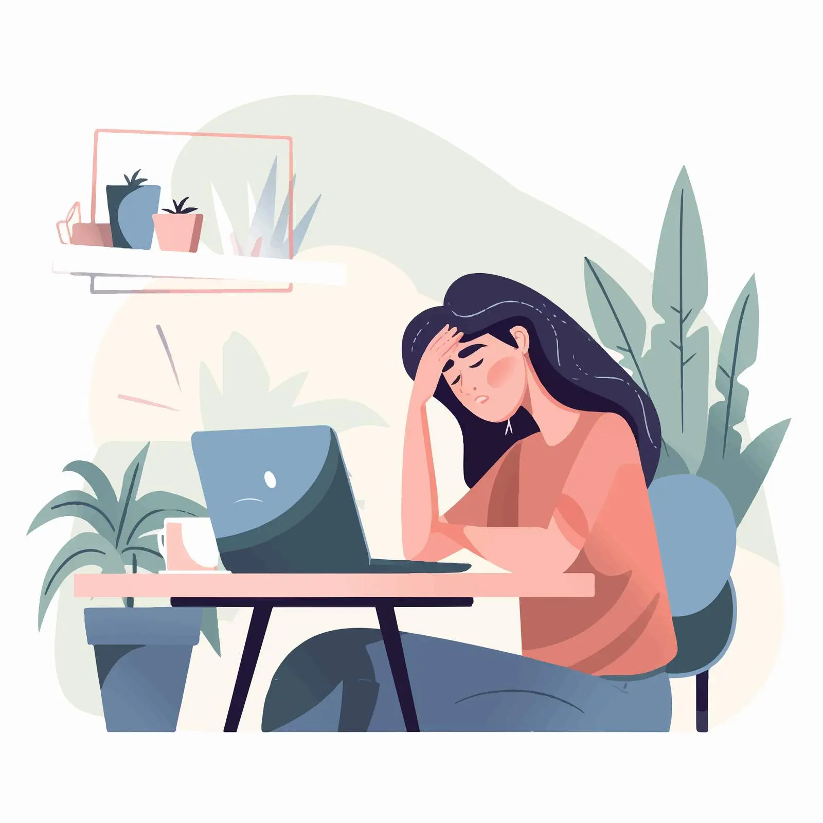 Woman at Computer Desk Feeling Burnout – free overwhelmed image from Dotvec