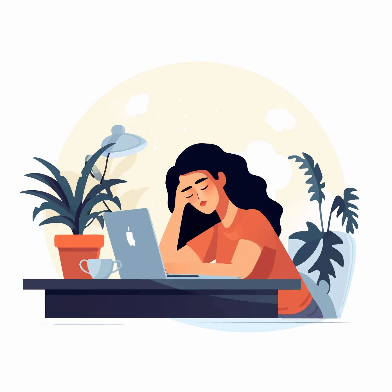 Tired Woman at Home Computer Desk – free home productivity image from Dotvec