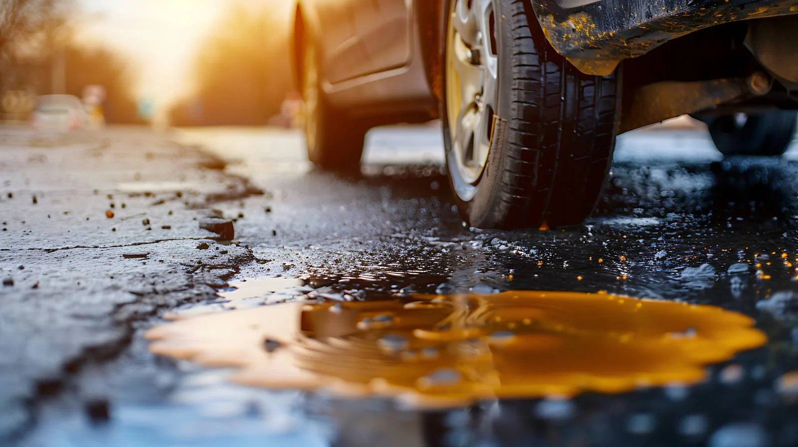 Vehicle leaking oil on damp pavement — free download from Dotvec