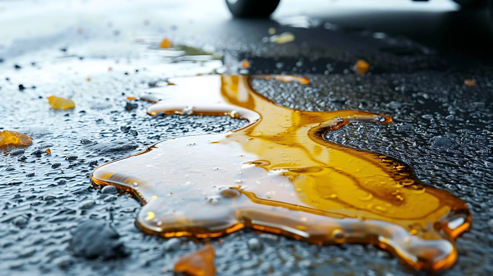 Vehicle oil spill on damp asphalt – free damp image from Dotvec