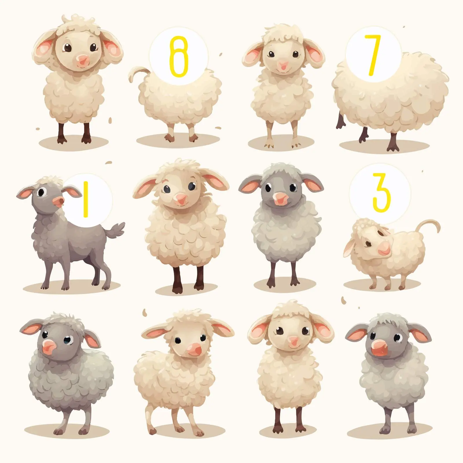 Counting from 1 to 10 with Cute Sheep – free educational vector image from Dotvec