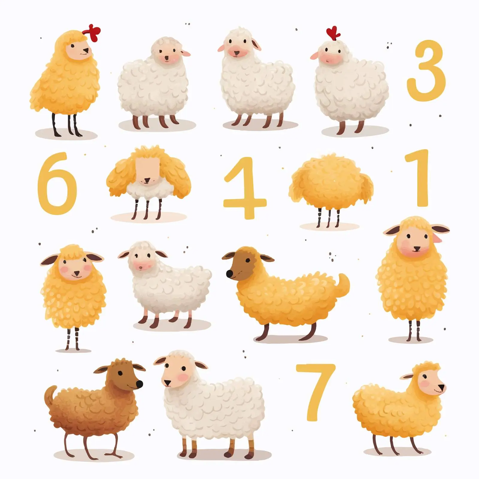 Cute Sheep Counting from 1 to 10 for Kids – free educational vector image from Dotvec