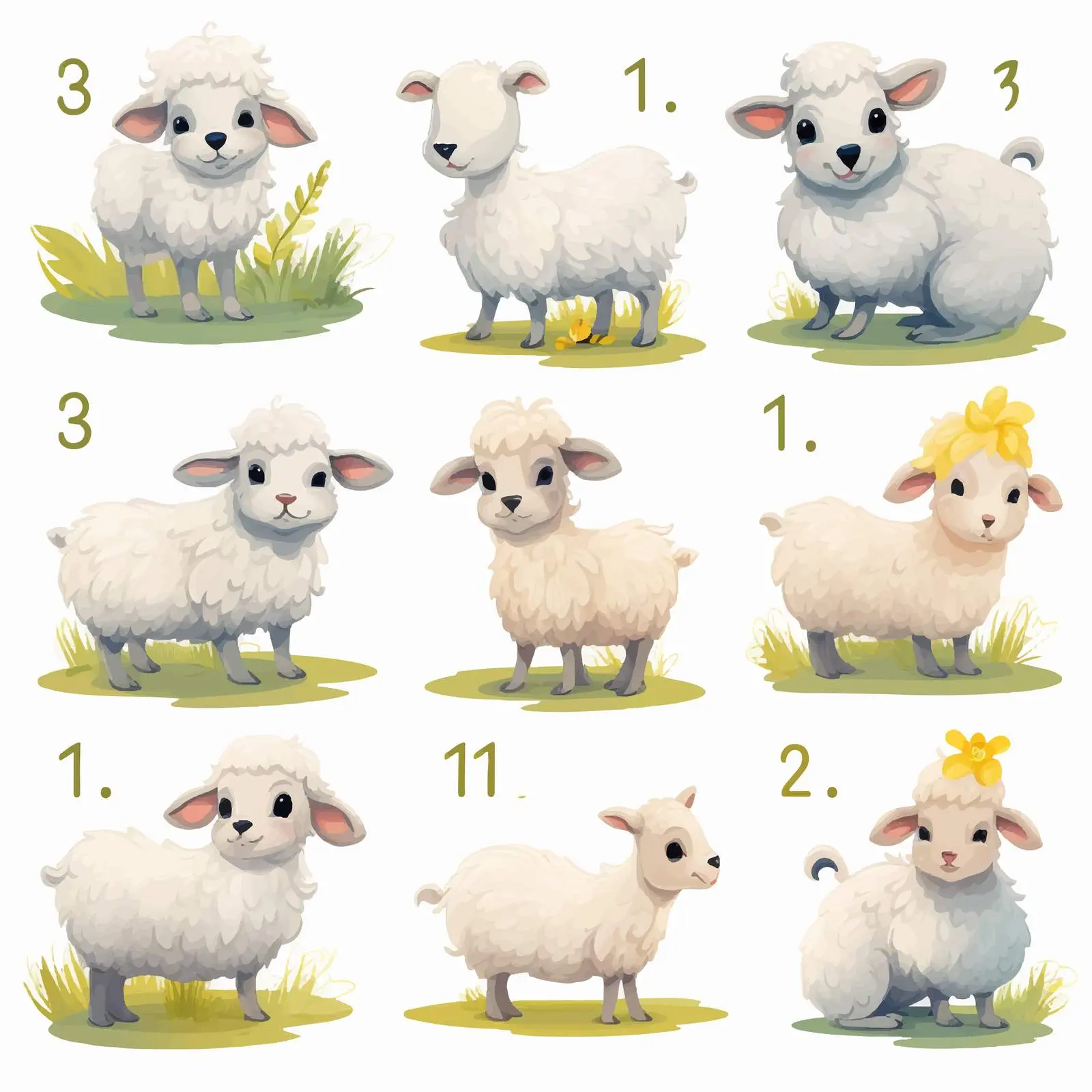 Counting with Cute Sheep for Kids – free creative education image from Dotvec