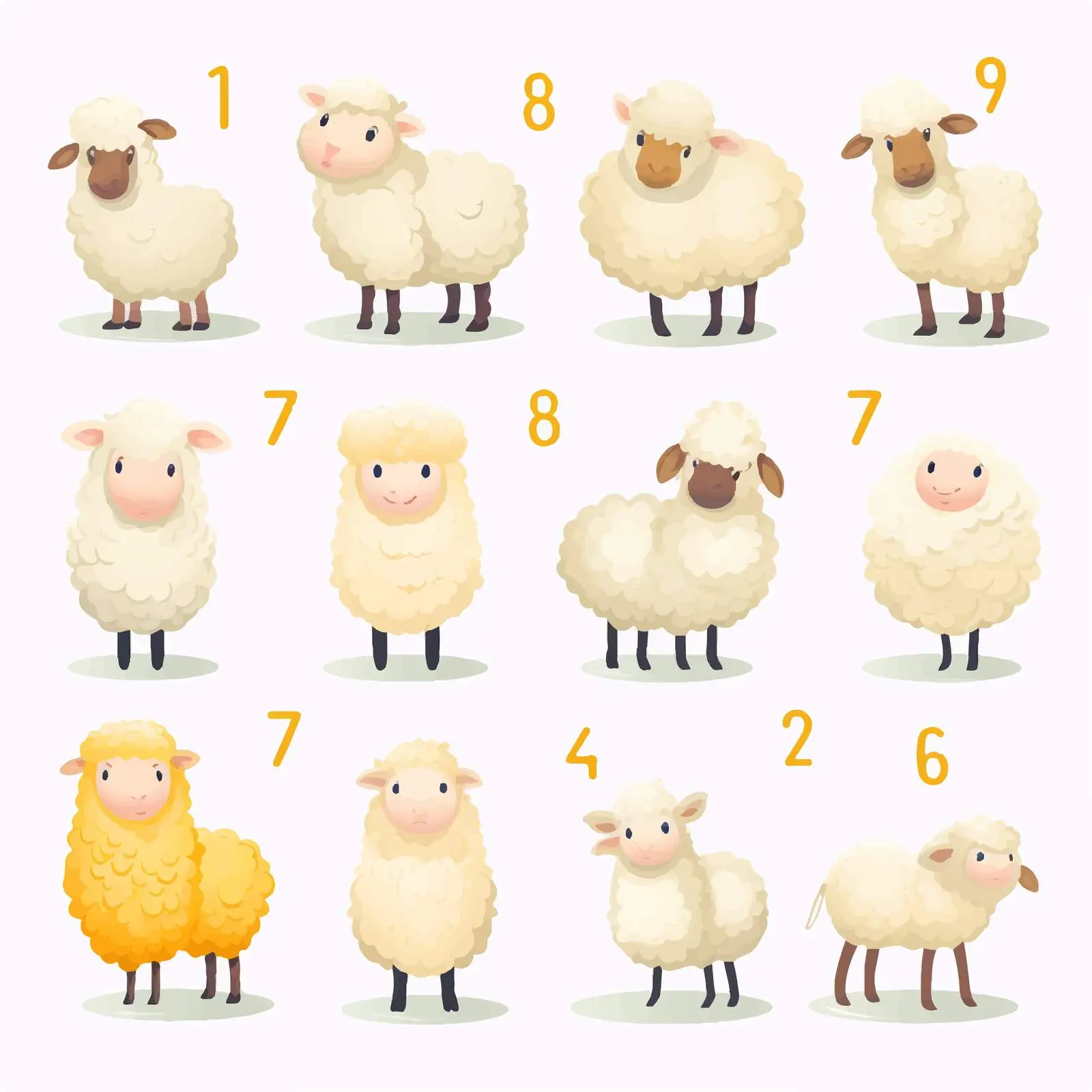 Counting from 1 to 10 with Cute Sheep – free visual education image from Dotvec