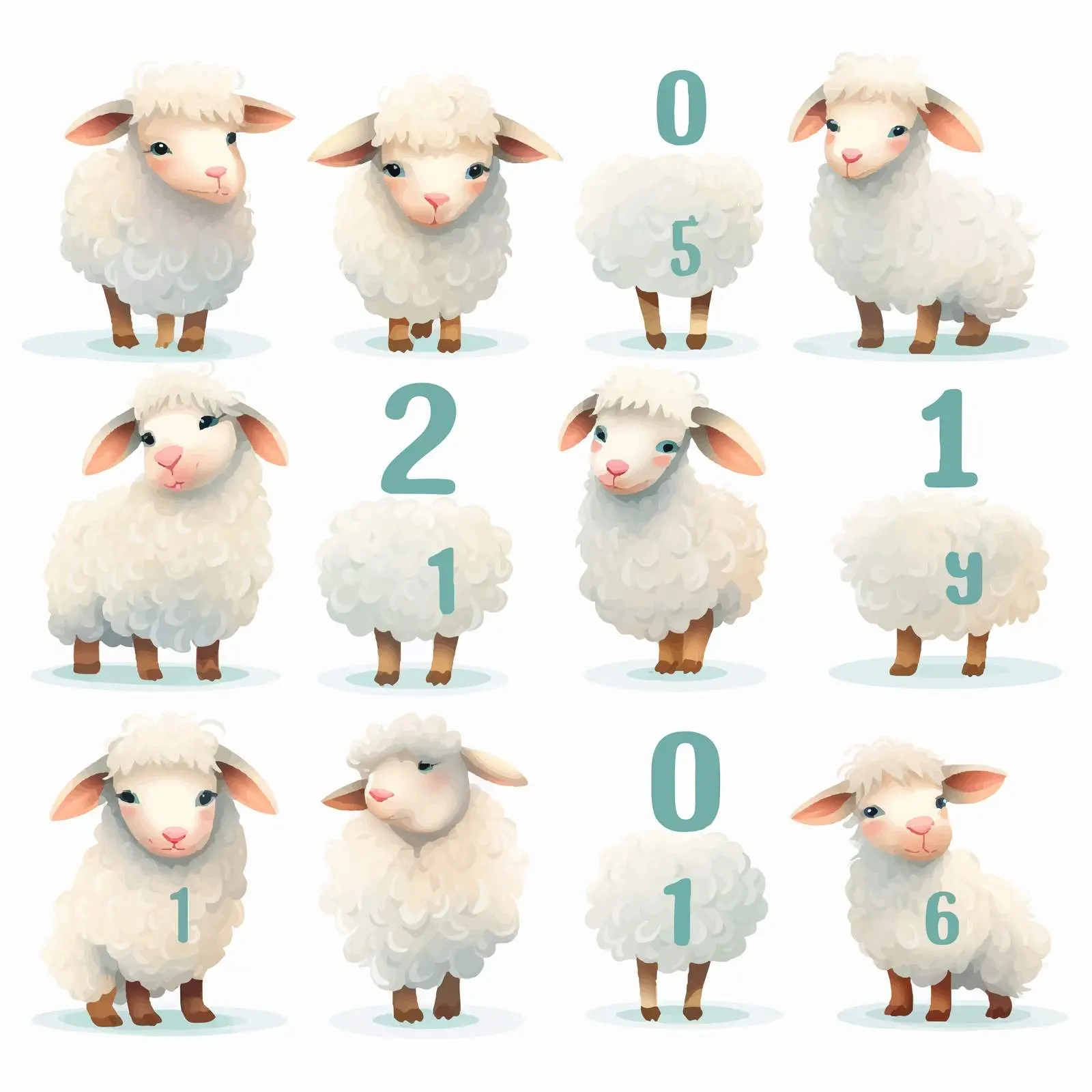 Counting to 10 with Cute Sheep Vectors – free creative education image from Dotvec