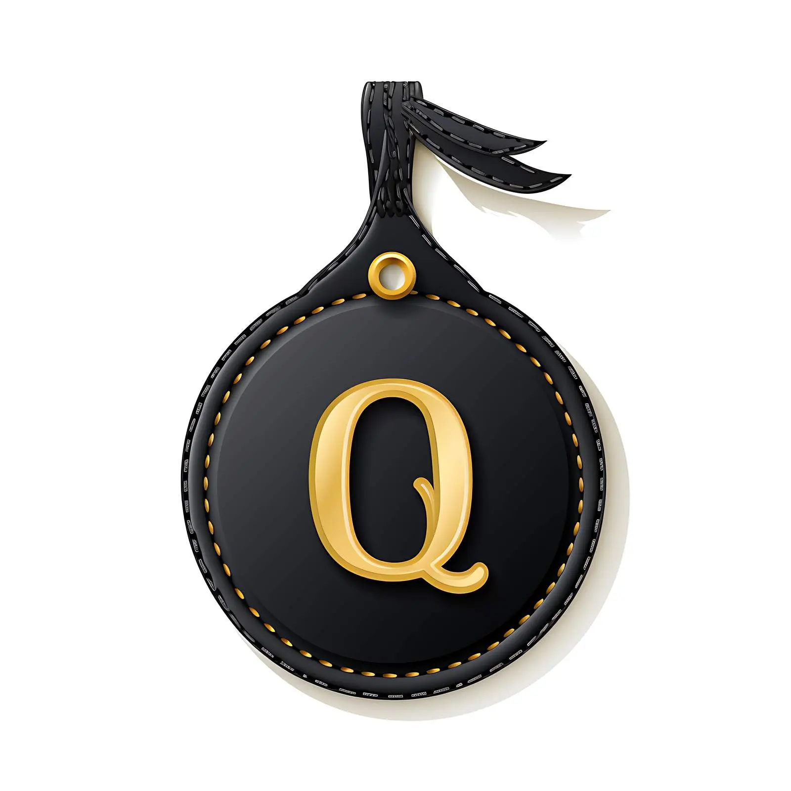Classic Black Leather Tag with Q Letter — free download from Dotvec