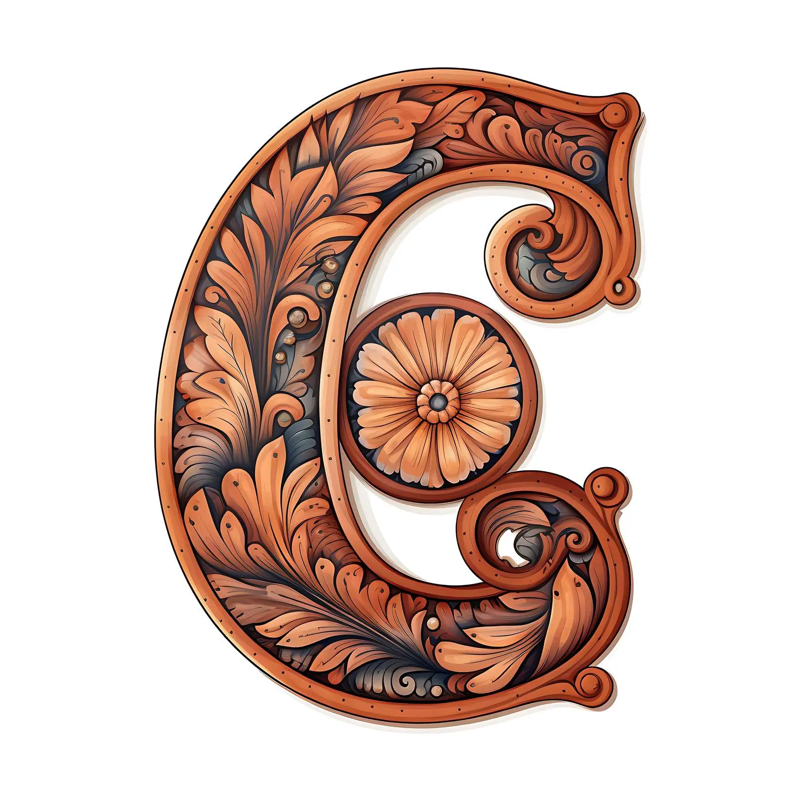 Vintage Leather Latin Letter C for Scrapbooking — free download from Dotvec