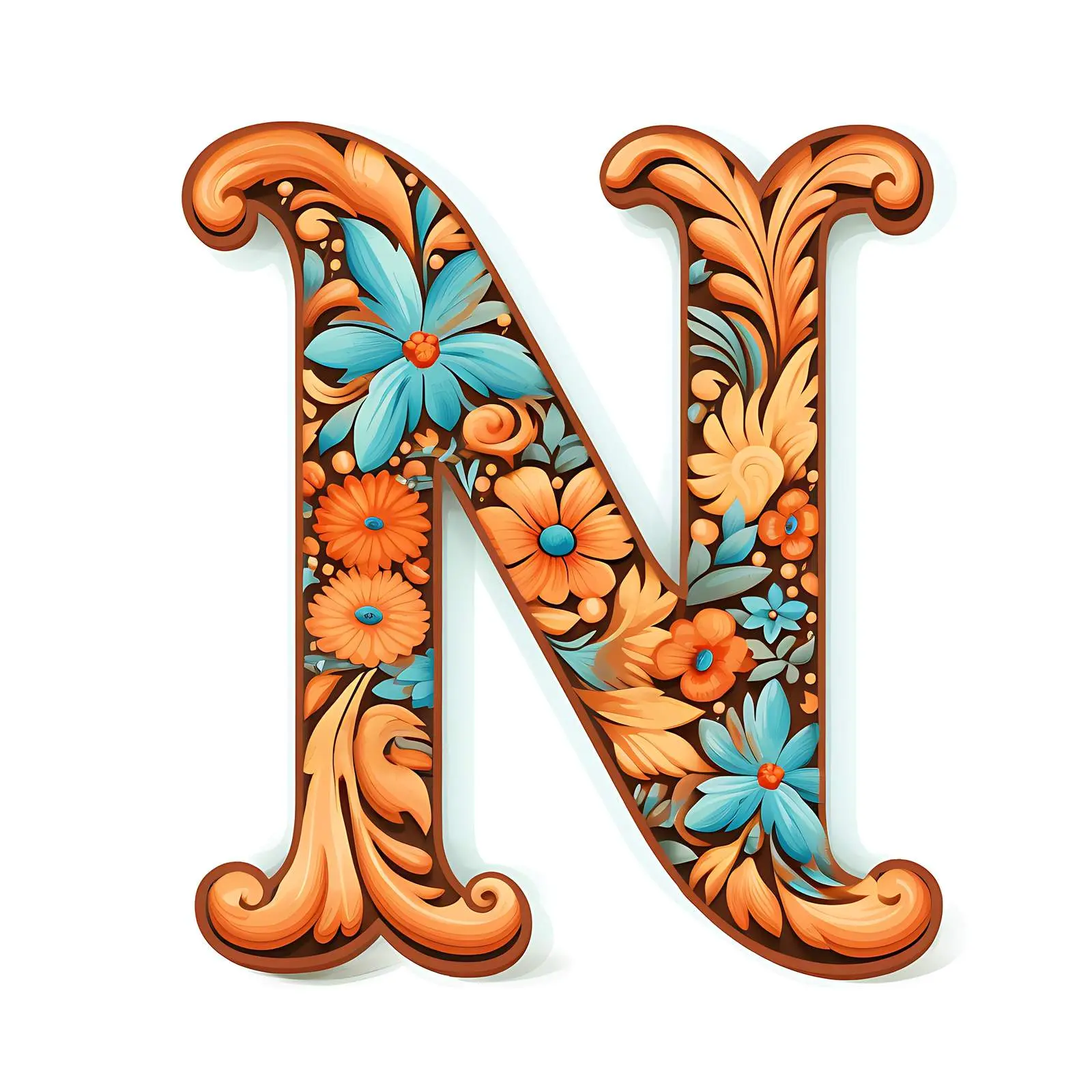 Vintage Patterned Leather Latin Letter N — free download from Dotvec