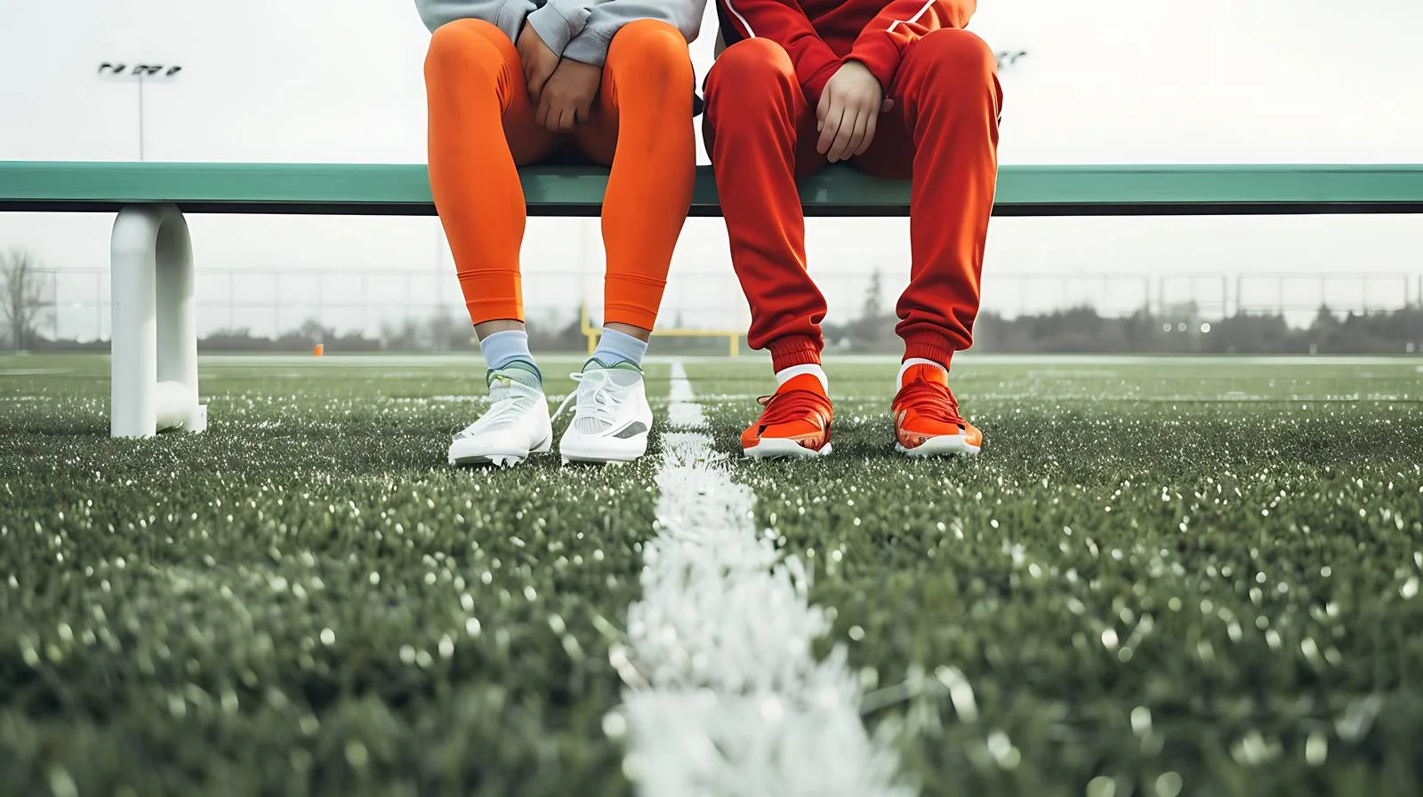 Football players resting on bench at stadium — free download from Dotvec