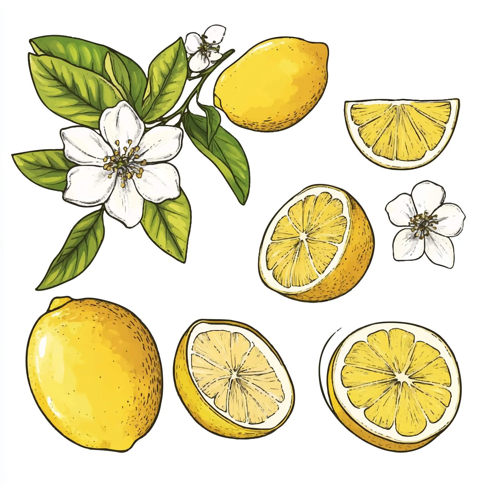 Lemons Citrus Set - Yellow Tropical Fruit Design – free fruit collection image from Dotvec