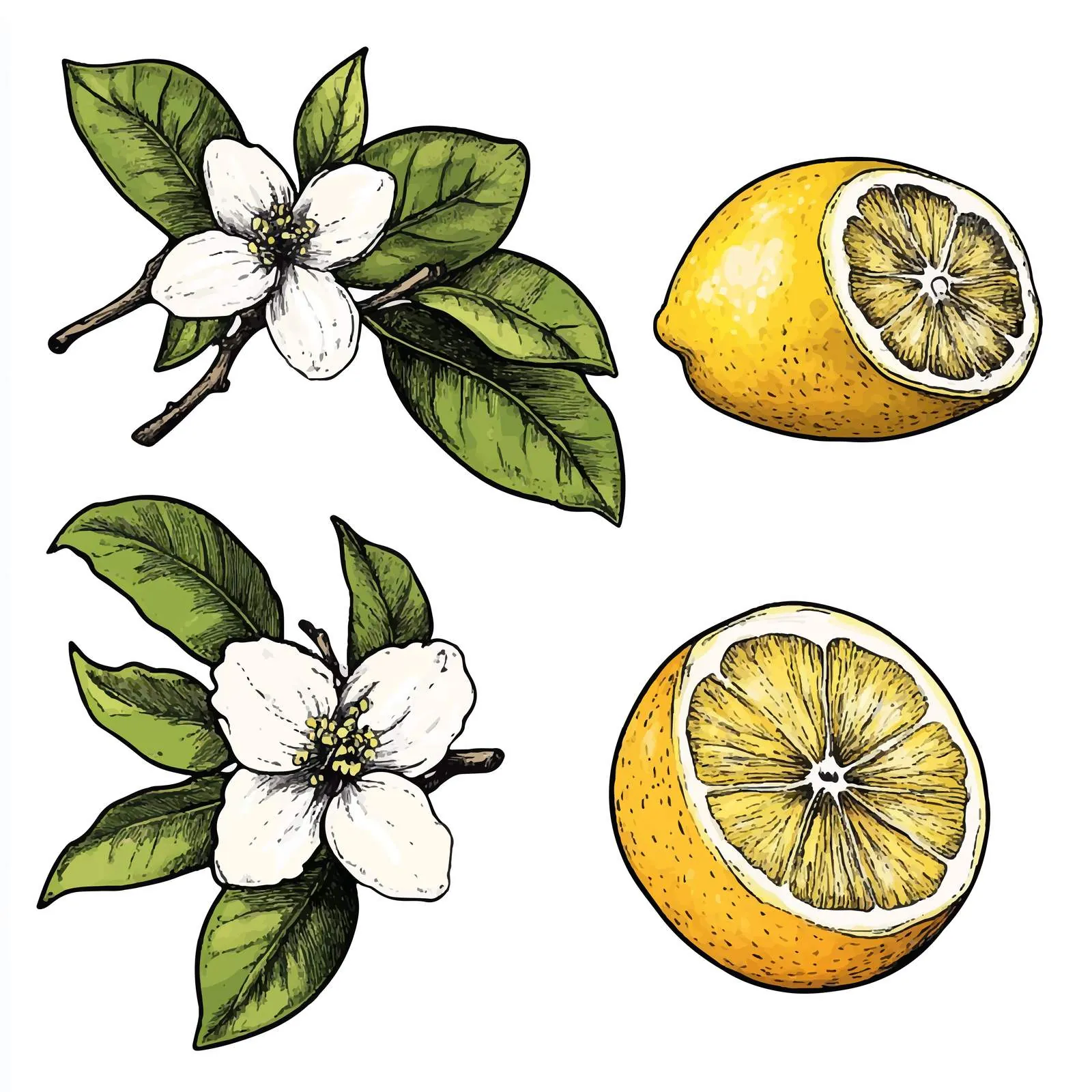Lemon Citrus Vector Set - Whole and Cut Pieces – free market produce image from Dotvec