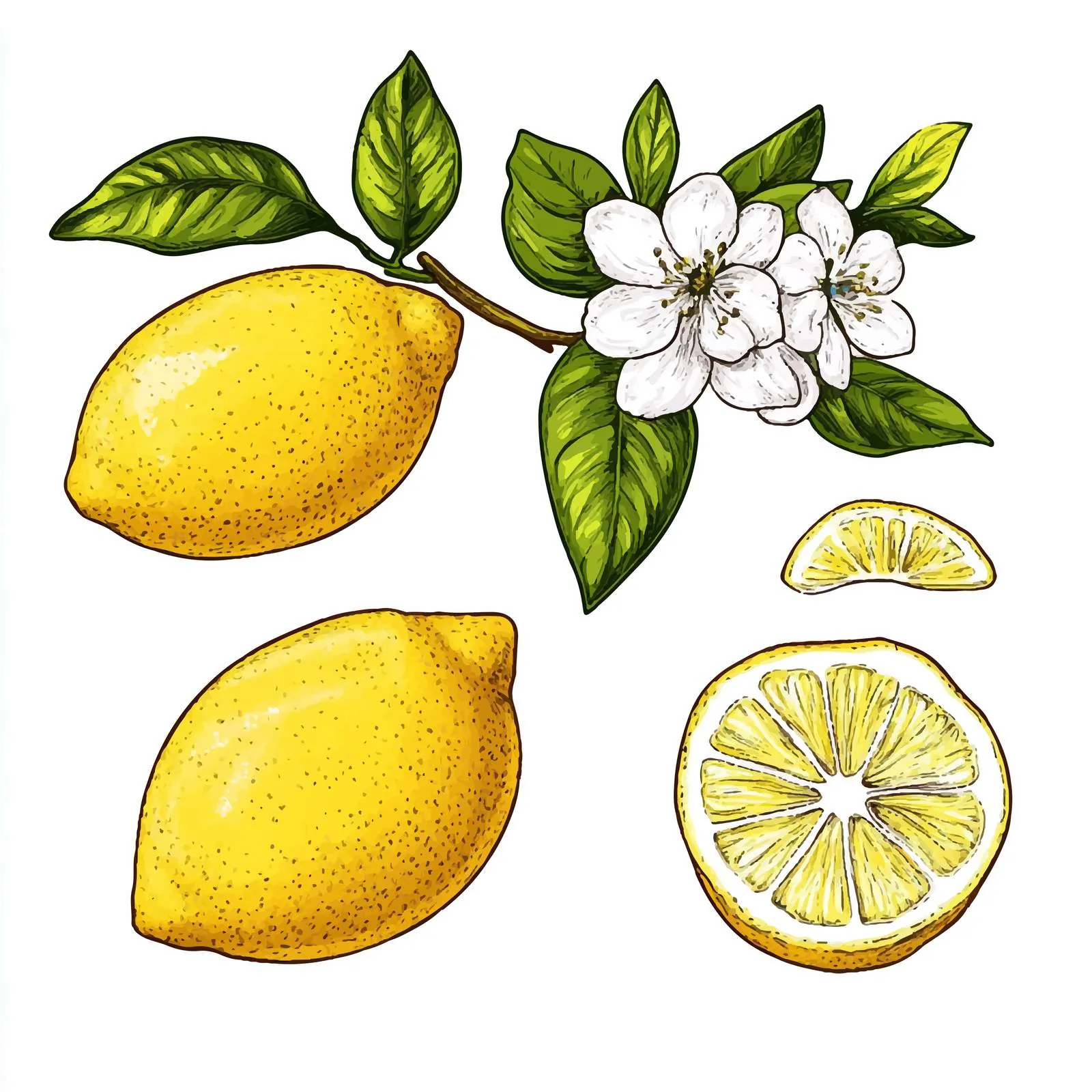 Lemons Citrus Set - Whole and Cut Fruits — free download from Dotvec