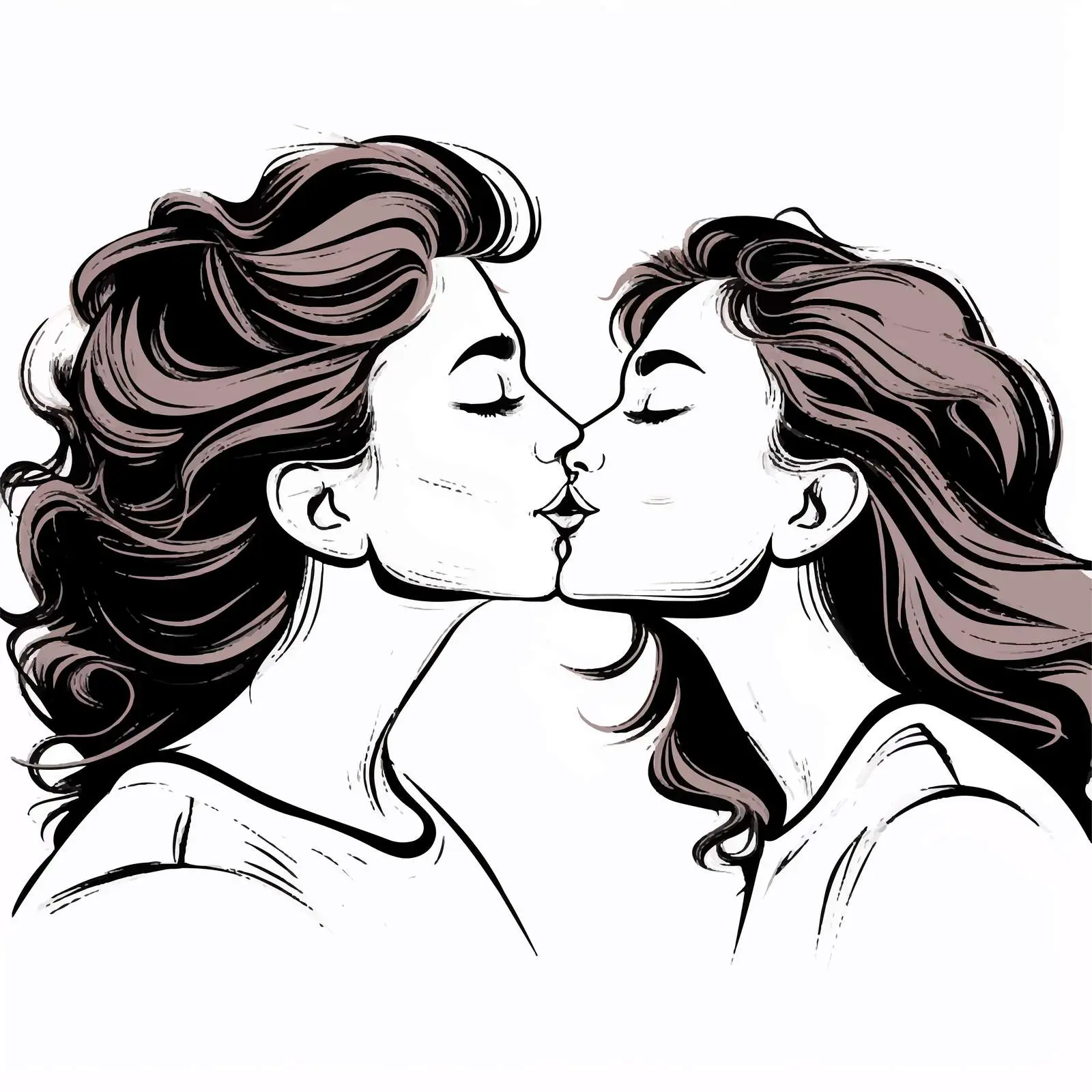 Cartoon Lesbian Couple Kissing Outline Illustration — free download from Dotvec