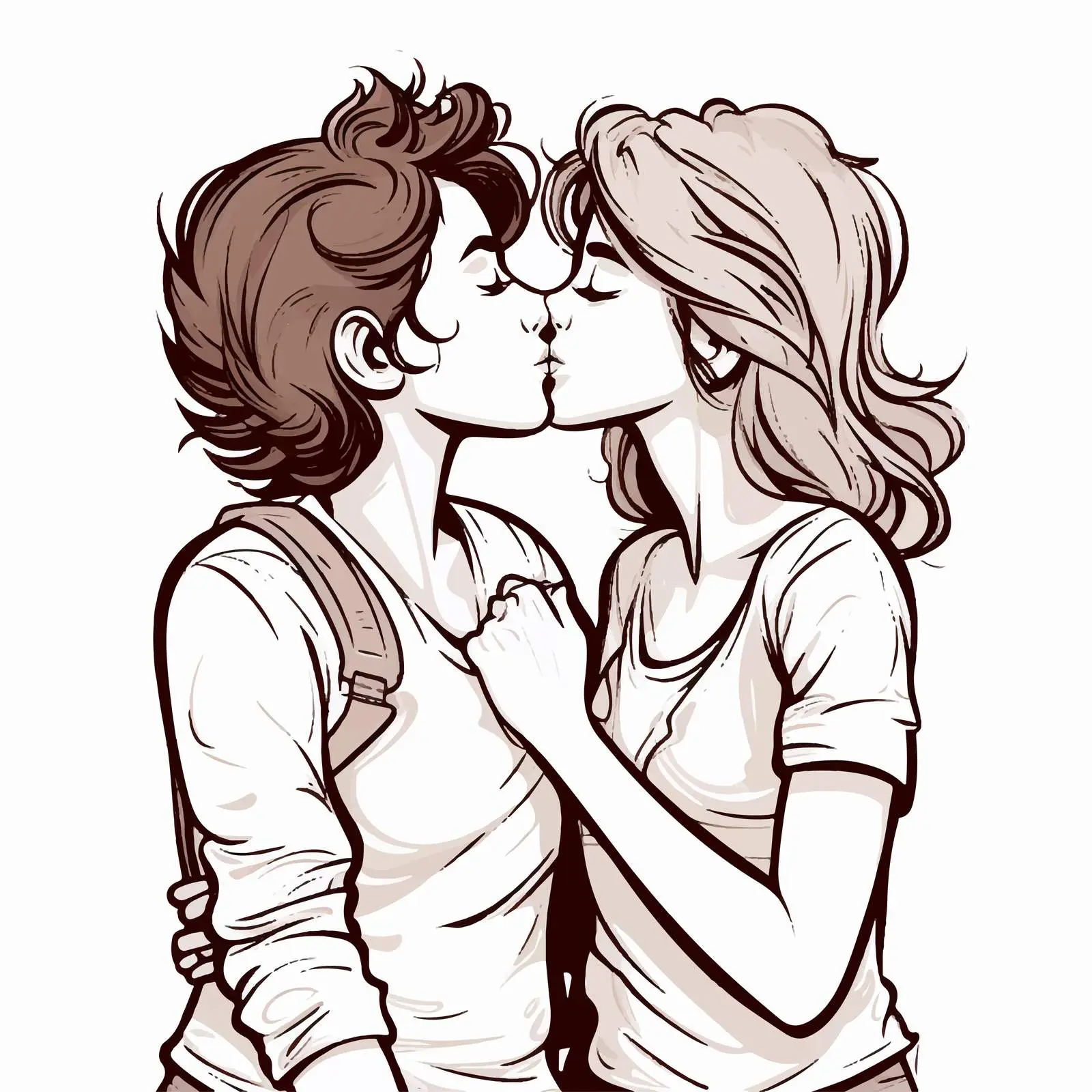 Cartoon Outline of Lesbian Couple Kissing — free download from Dotvec