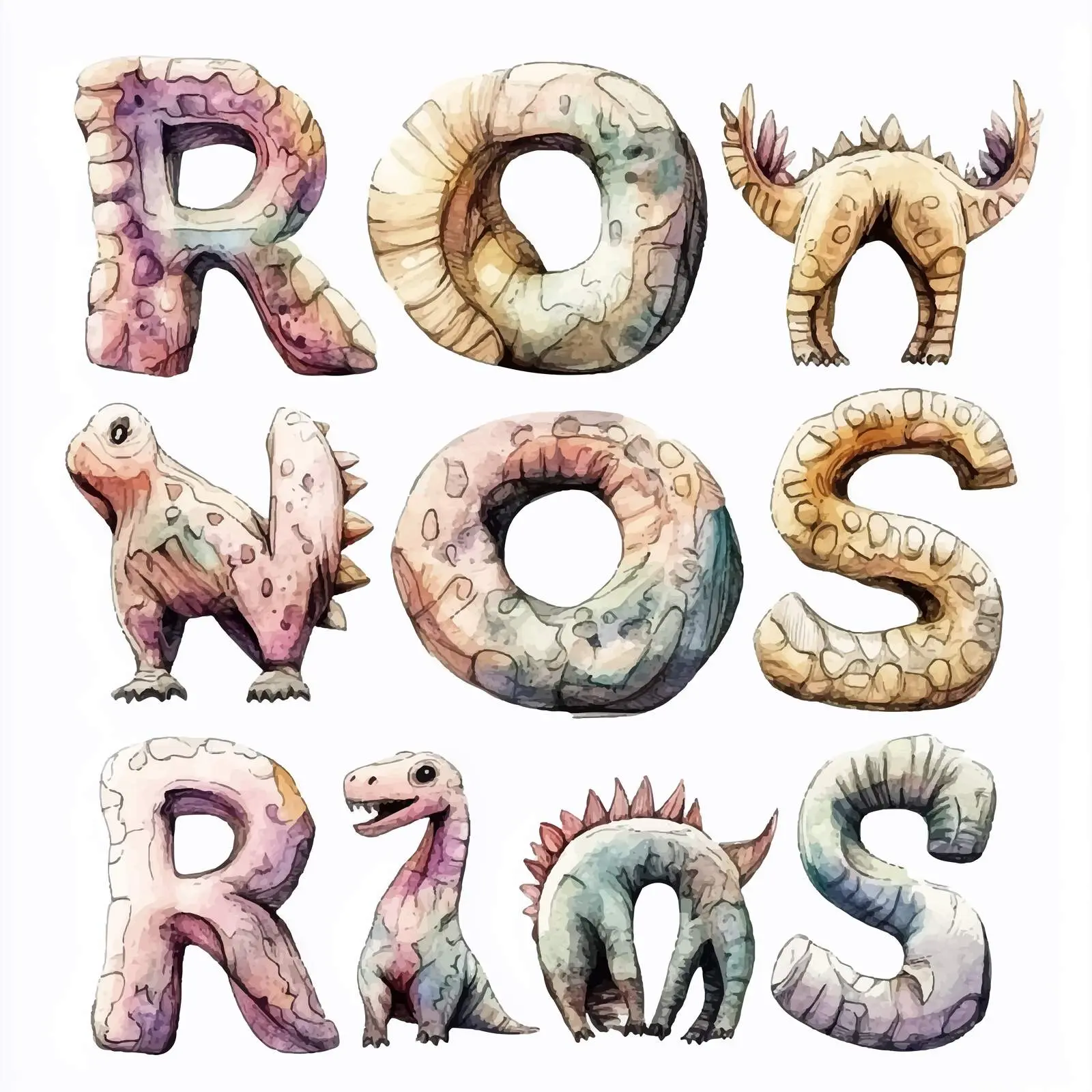 Watercolor Dino Lettering Vector Set — free download from Dotvec