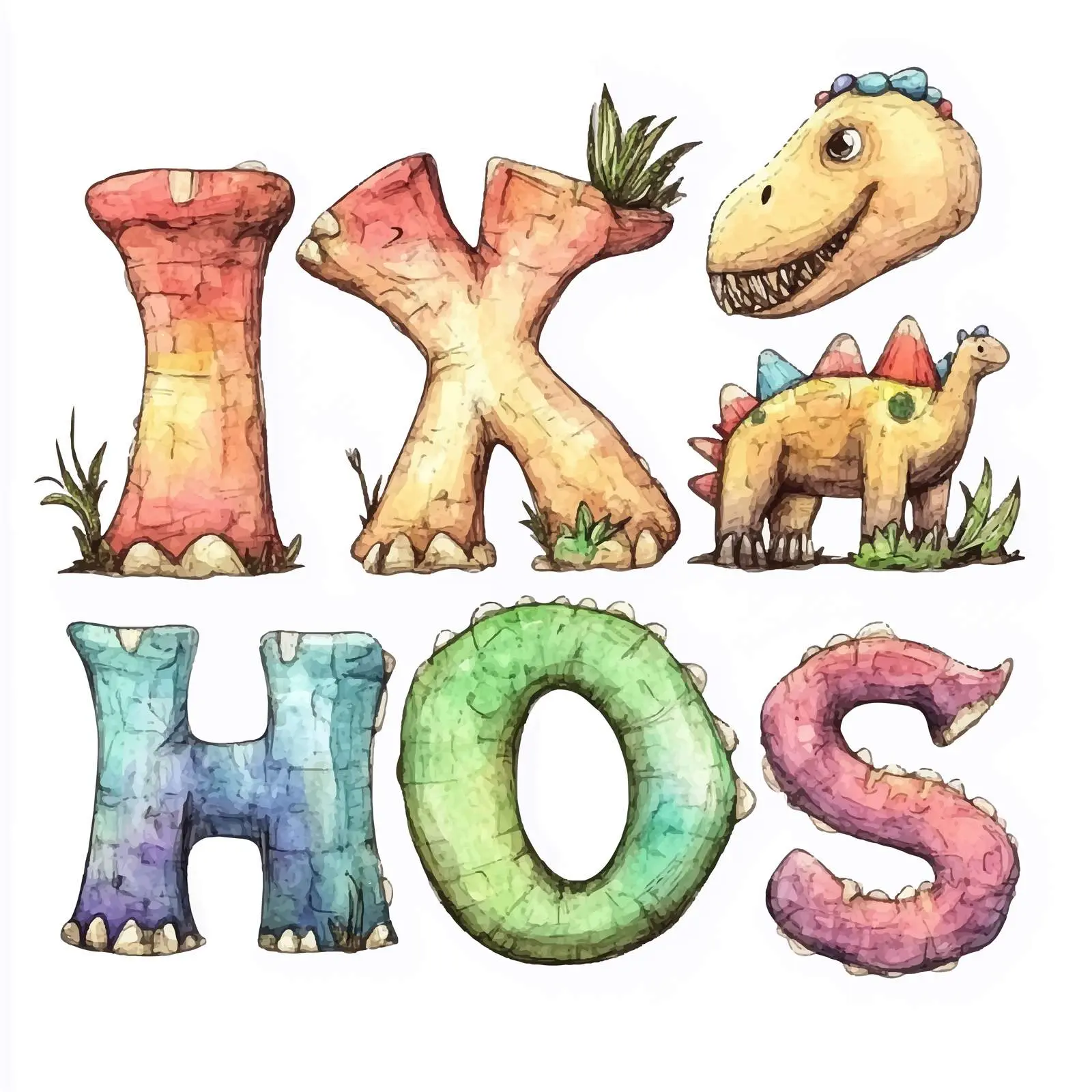 Watercolor Dinos Lettering Set of Letters – free artistic typography image from Dotvec