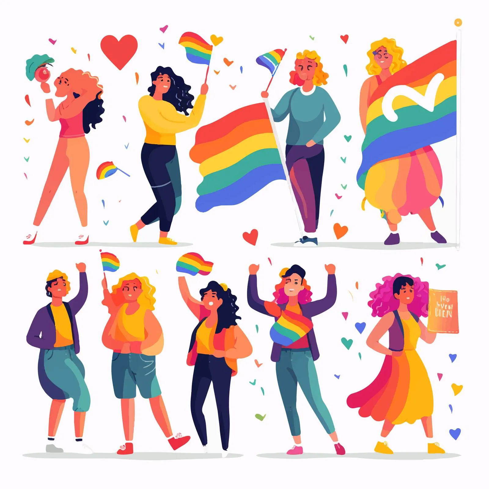 LGBTQ People with Rainbow Flags and Symbols — free download from Dotvec