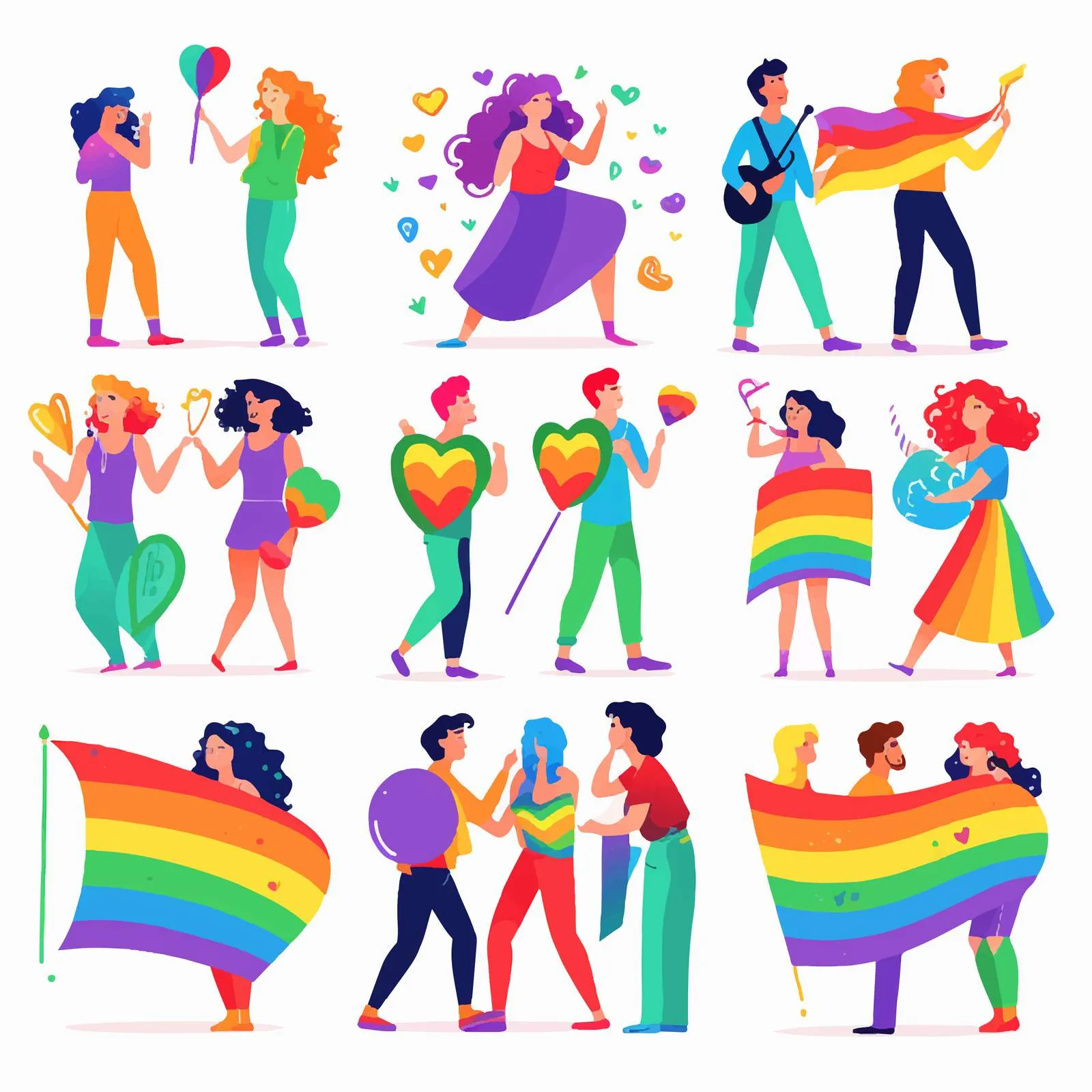 LGBTQ Characters with Rainbow Flags and Symbols – free message of hope image from Dotvec