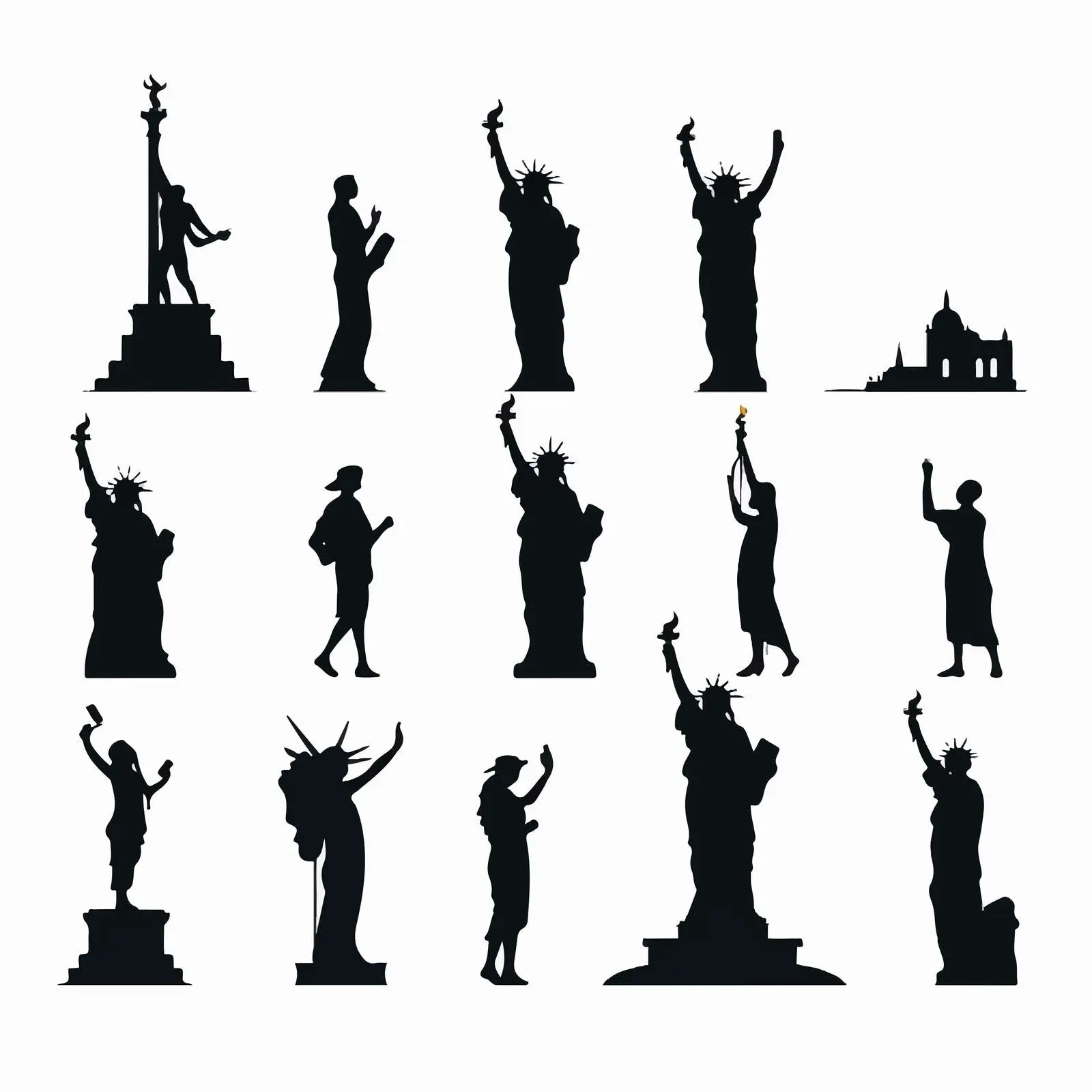 Silhouettes of Liberty, Jesus, and Themis Monuments — free download from Dotvec