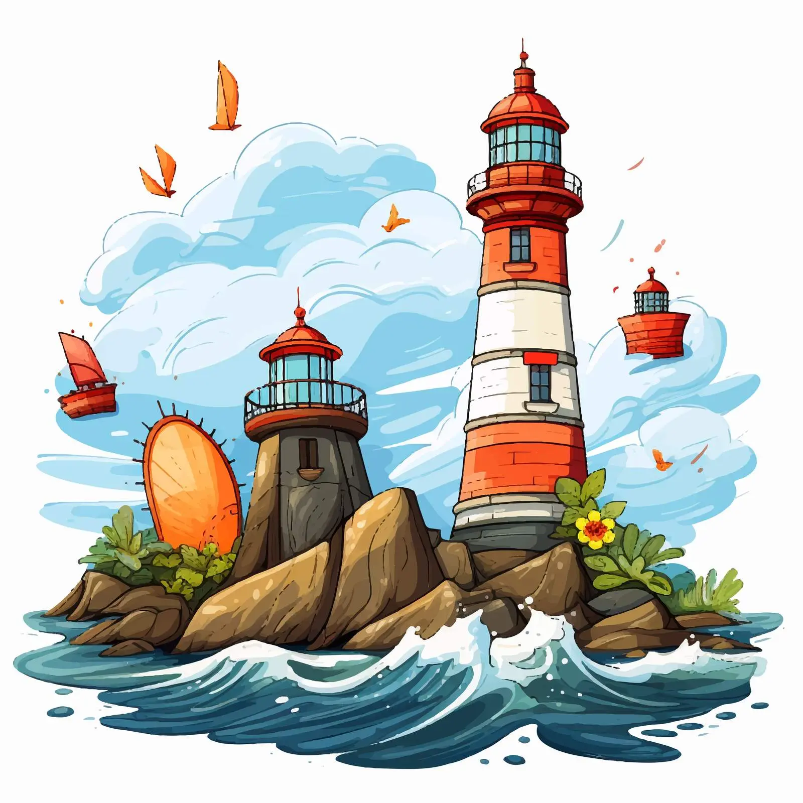 Lighthouse and Ocean-Themed Vector Illustration — free download from Dotvec