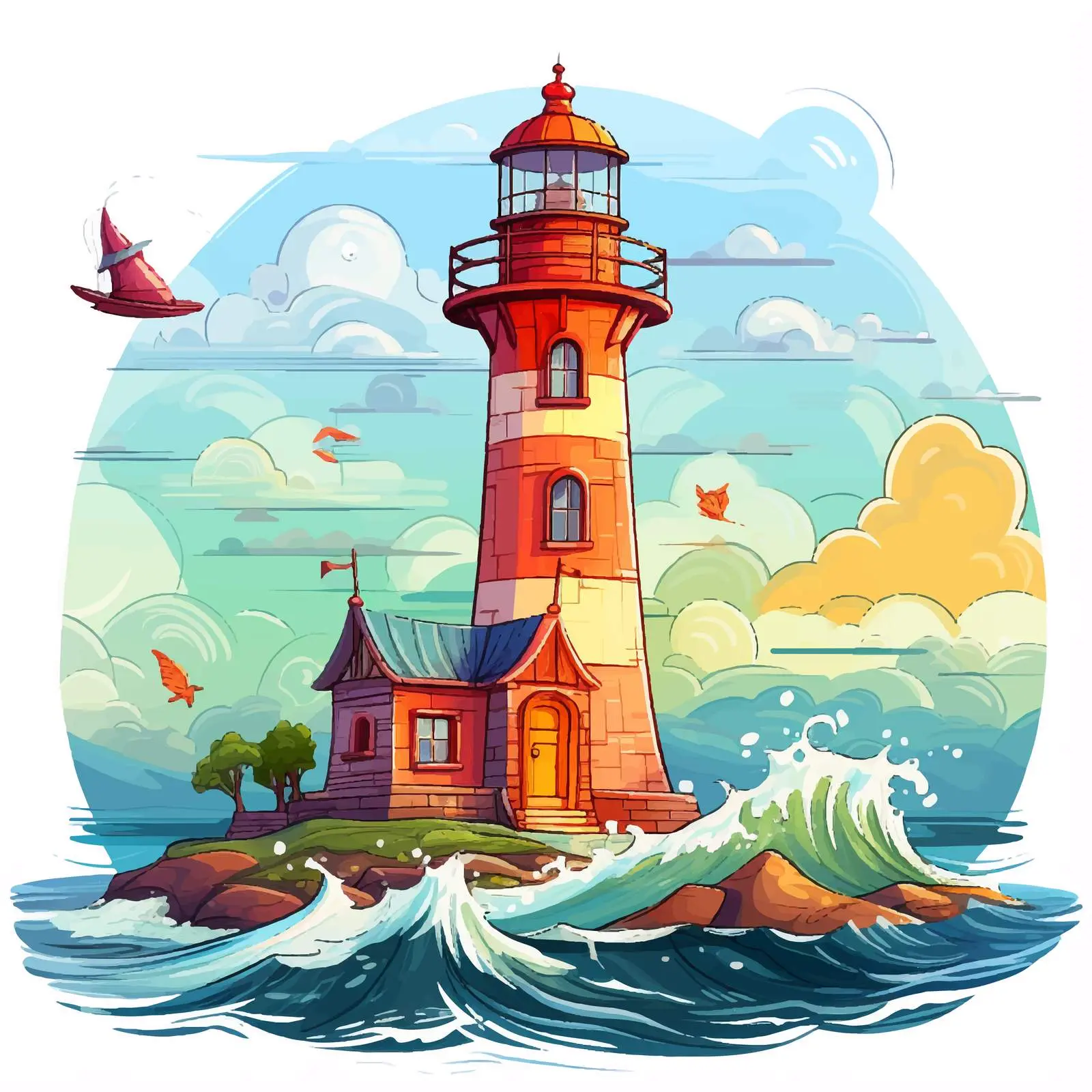 Lighthouse and Ocean Elements Vector Illustration — free download from Dotvec
