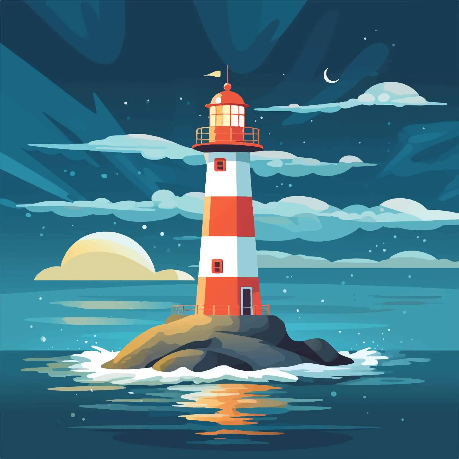 Lighthouse on Rainy Night Flat Vector Illustration — free download from Dotvec